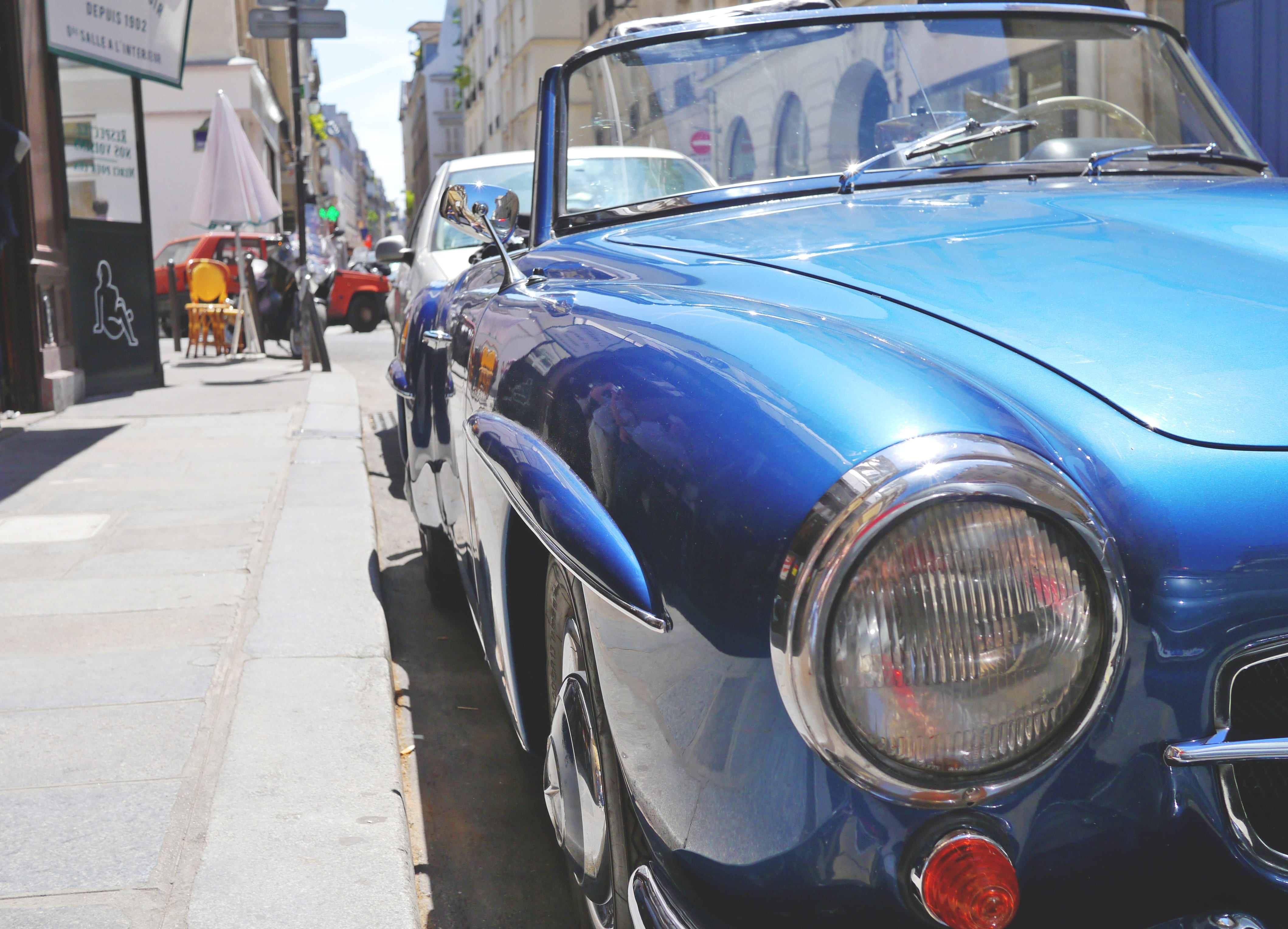 convertible, incidental people, spotlight, drive, stationary, paris, day, car, 4K, downtown, parking is available, mode of transportation, old town, street, HD Wallpaper