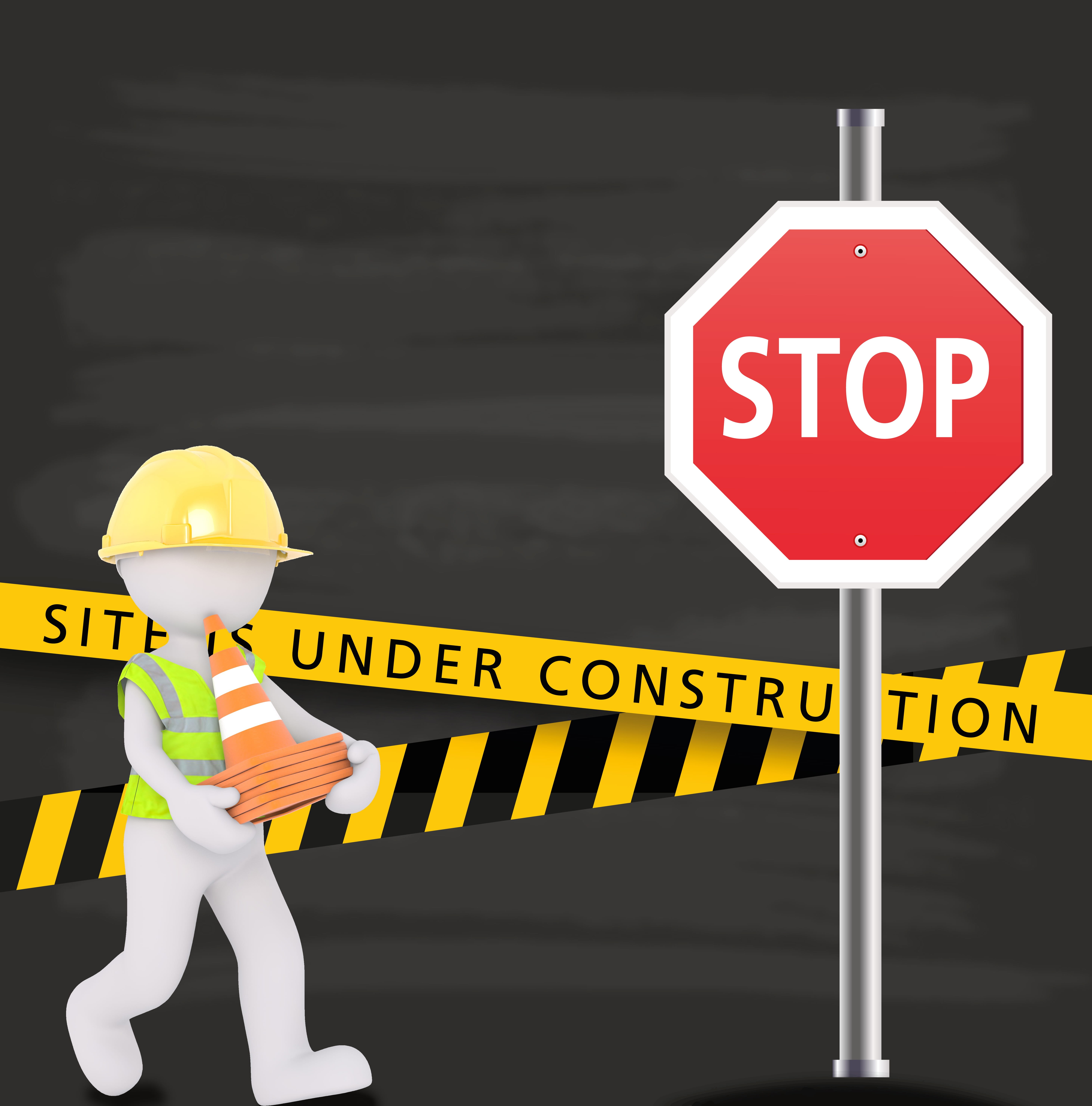 site, capital letter, stop, not reachable, closed, one person, road, holding, helmet, western script, transportation, orange, road sign, safety, text, hardhat, Phone HD Wallpaper