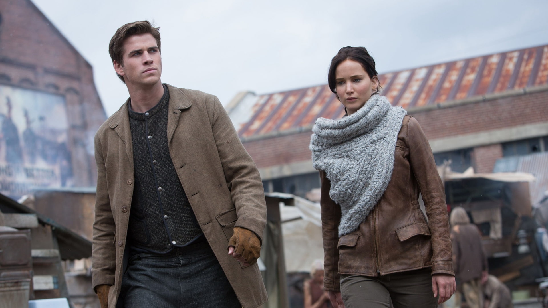 day, clothing, couple - relationship, young men, people, architecture, city, Movies, men, waist up, standing, adult, two people, jacket, the hunger games: catching fire, HD Wallpaper