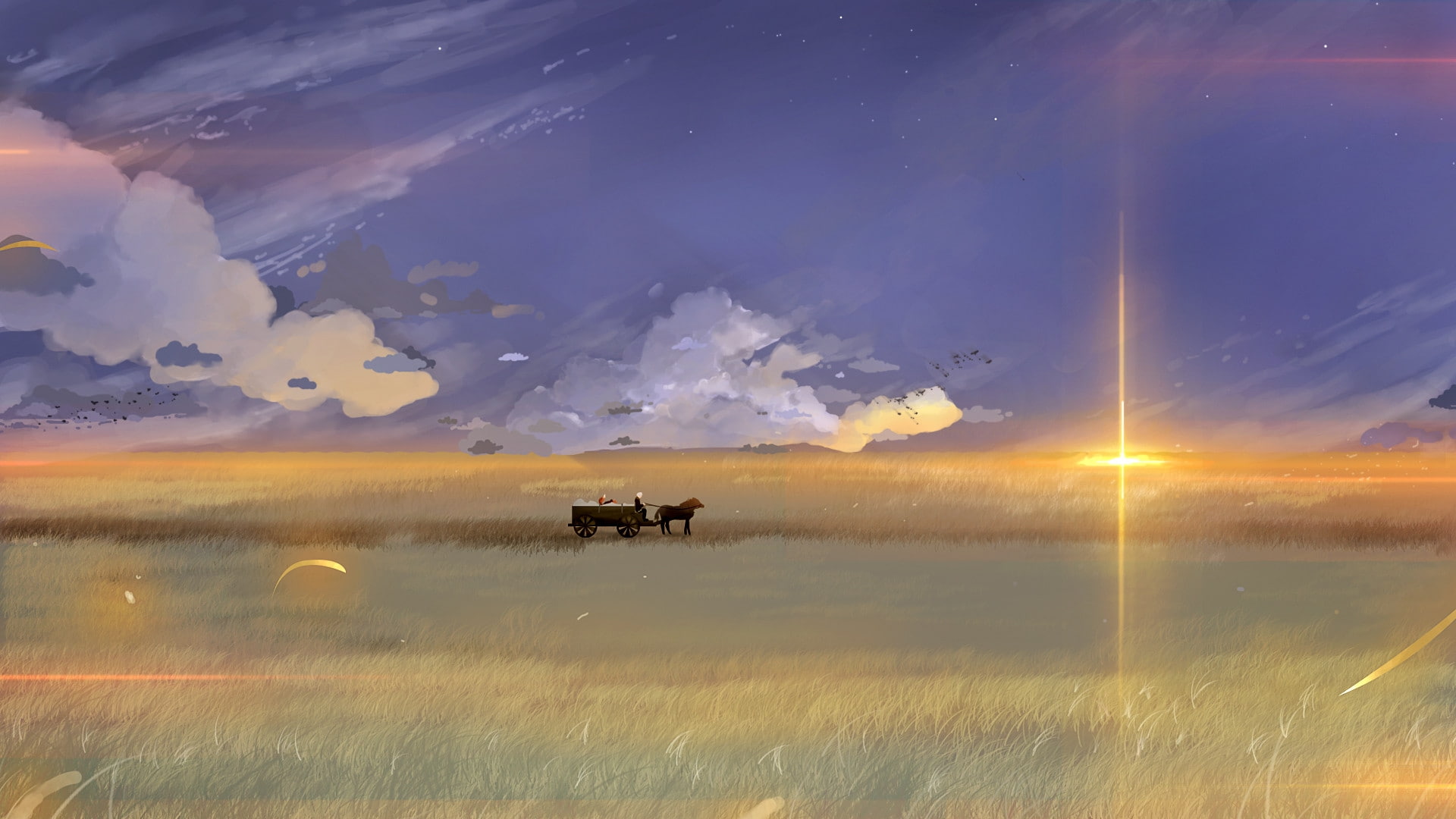 scenic, 1080P, wind, landscape, Anime, sunset, ookami to koushinryou, spice and wolf, HD Wallpaper