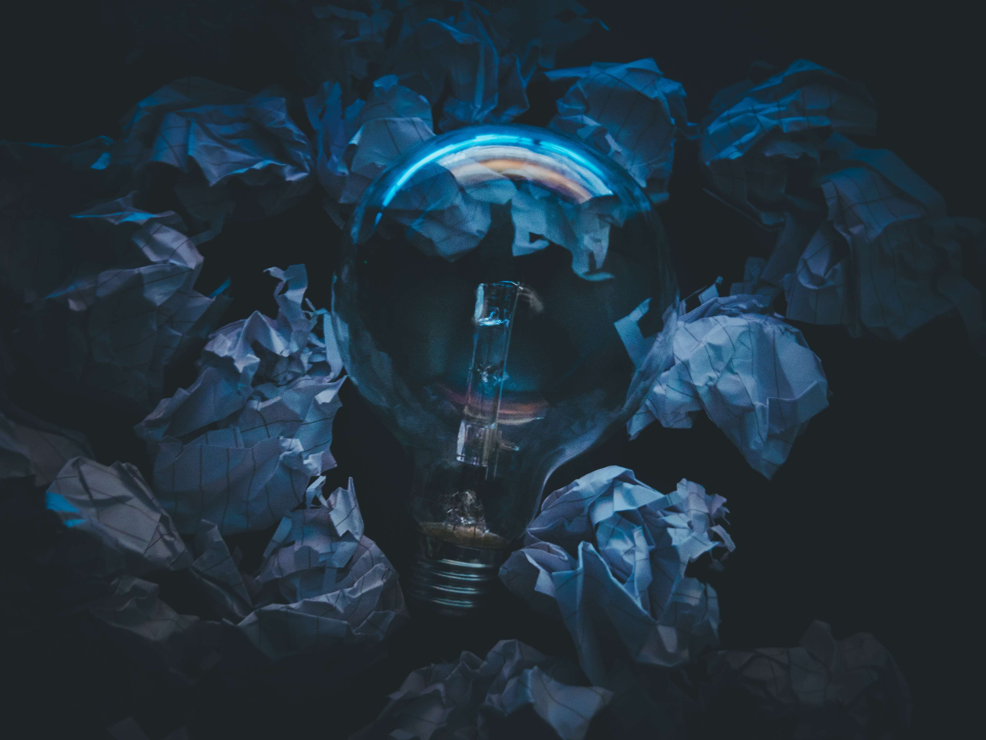 illuminated, men, unrecognizable person, young men, night, 4K, crumpled paper, mid adult men, front view, bulb, one person, innovation, real people, papers, HD Wallpaper