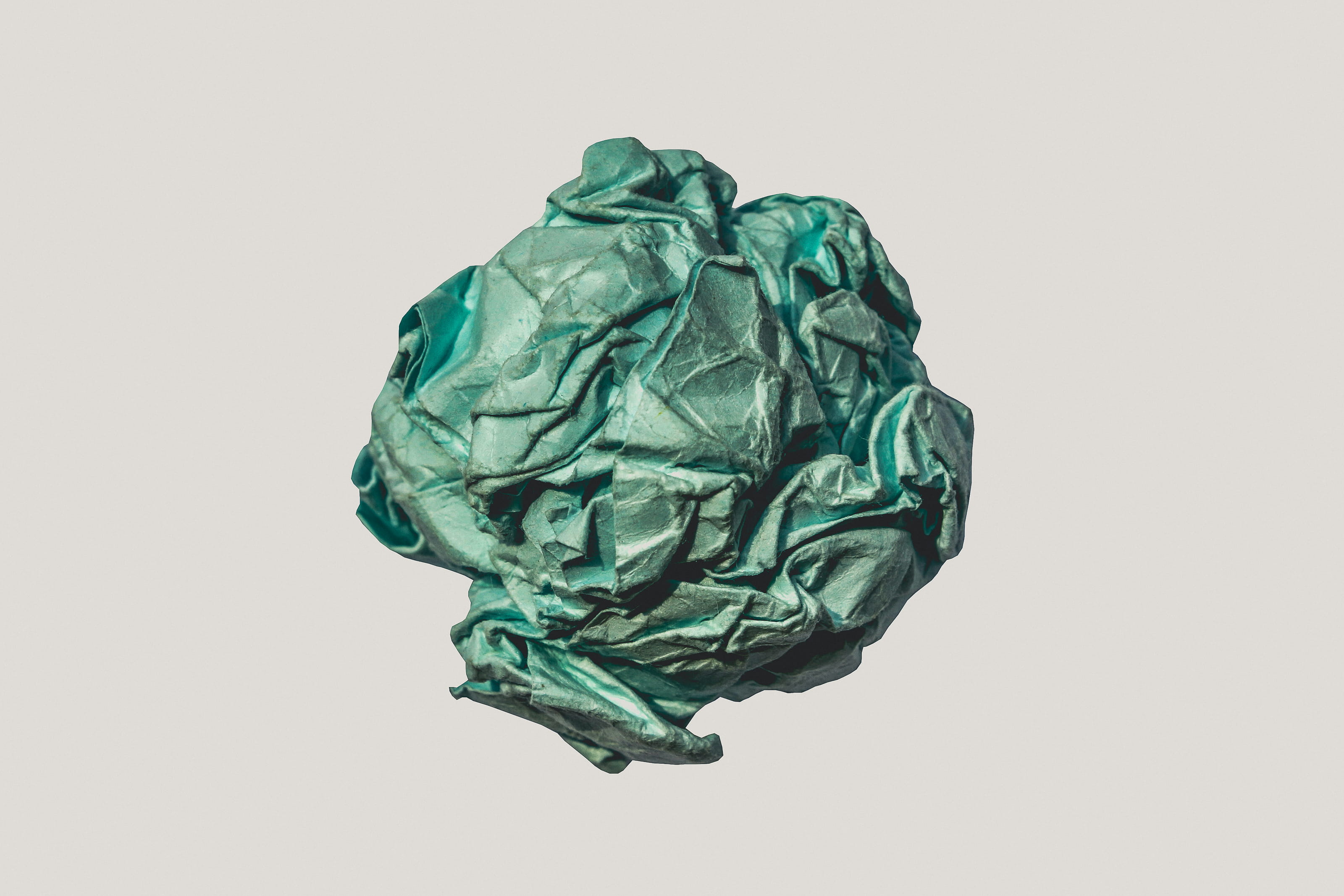 directly above, object, studio shot, green color, wrapped, turquoise colored, white background, close-up, paper, creativity, crumpled paper, cut out, colors, HD Wallpaper