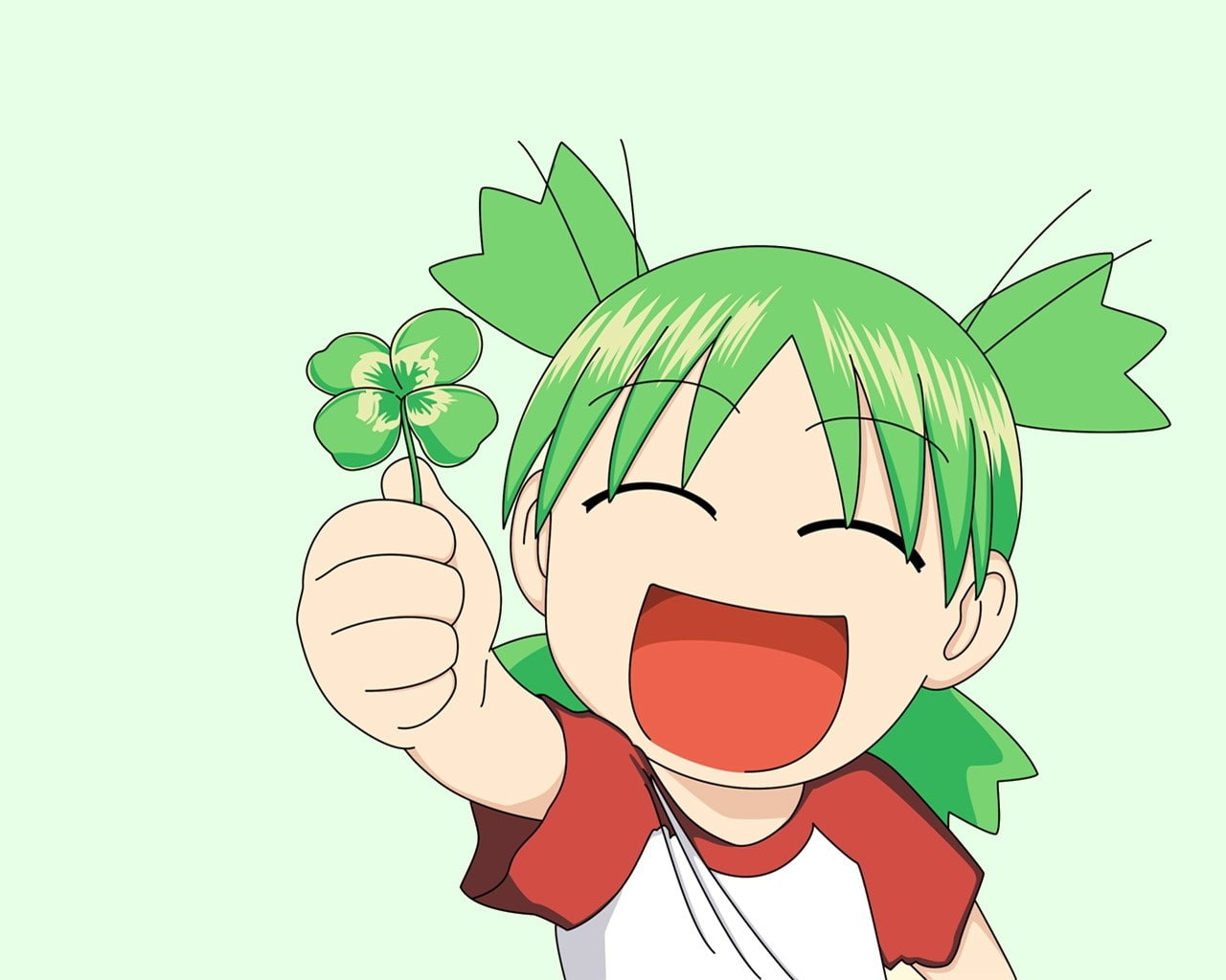 hand, Girl, lifestyles, Yotsubato, indoors, casual clothing, body part, Joy, emotion, nature, leaf, 720P, green color, cartoon, human body part, Koiwai yotsuba, HD Wallpaper