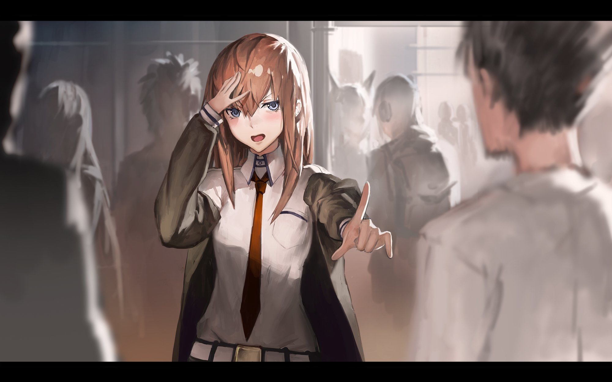 male, short, eyes, makise, hair, tie, rintarou, aituoku, long, brown, blush, group, steins gate, kurisu, twh, black, blue, 1080P, okabe, HD Wallpaper