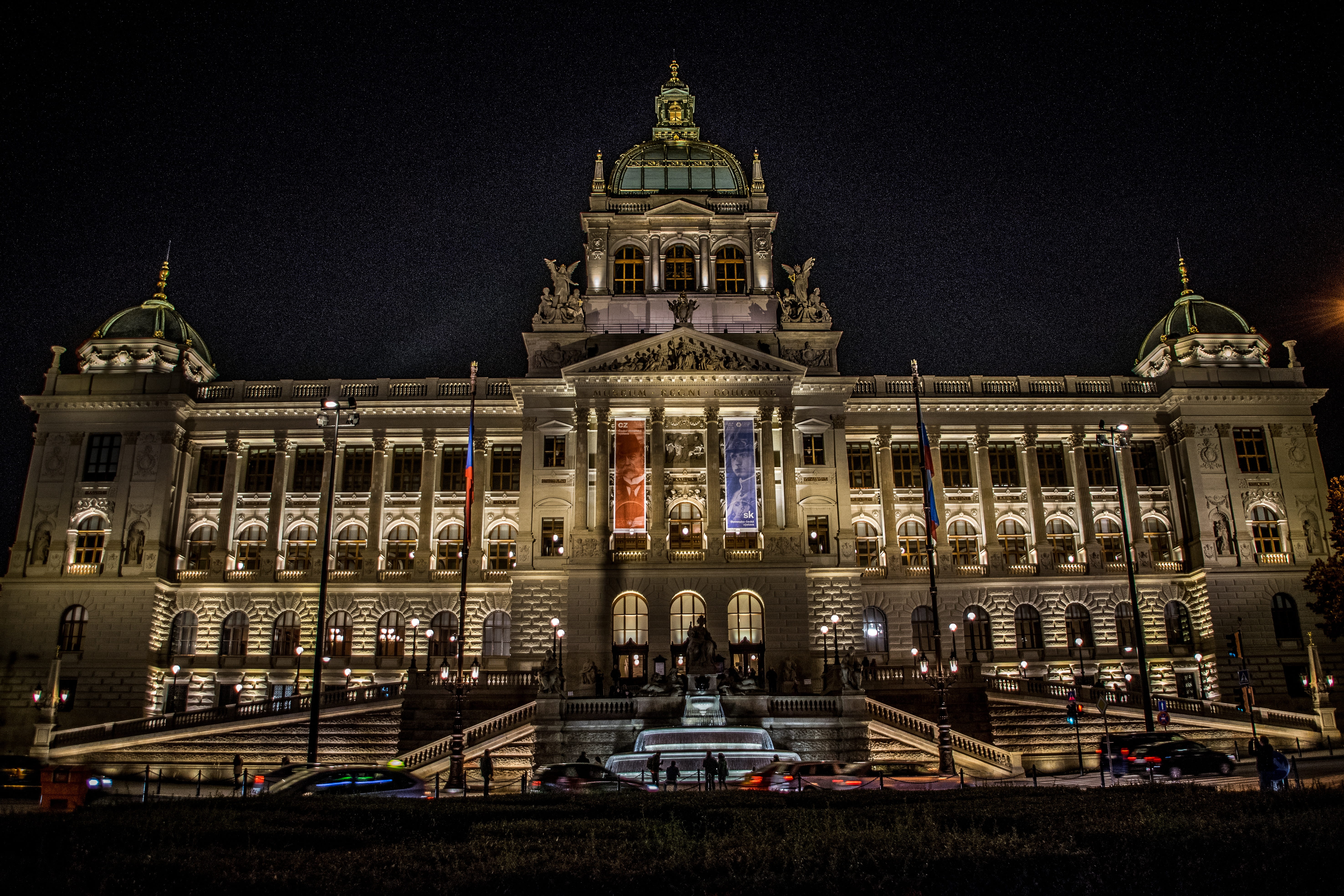 tourism, 5K, nature, museum, architecture, illuminated, sky, city, ornate, czechoslovakia, history, building, facade, dome, built structure, night, travel destinations, HD Wallpaper