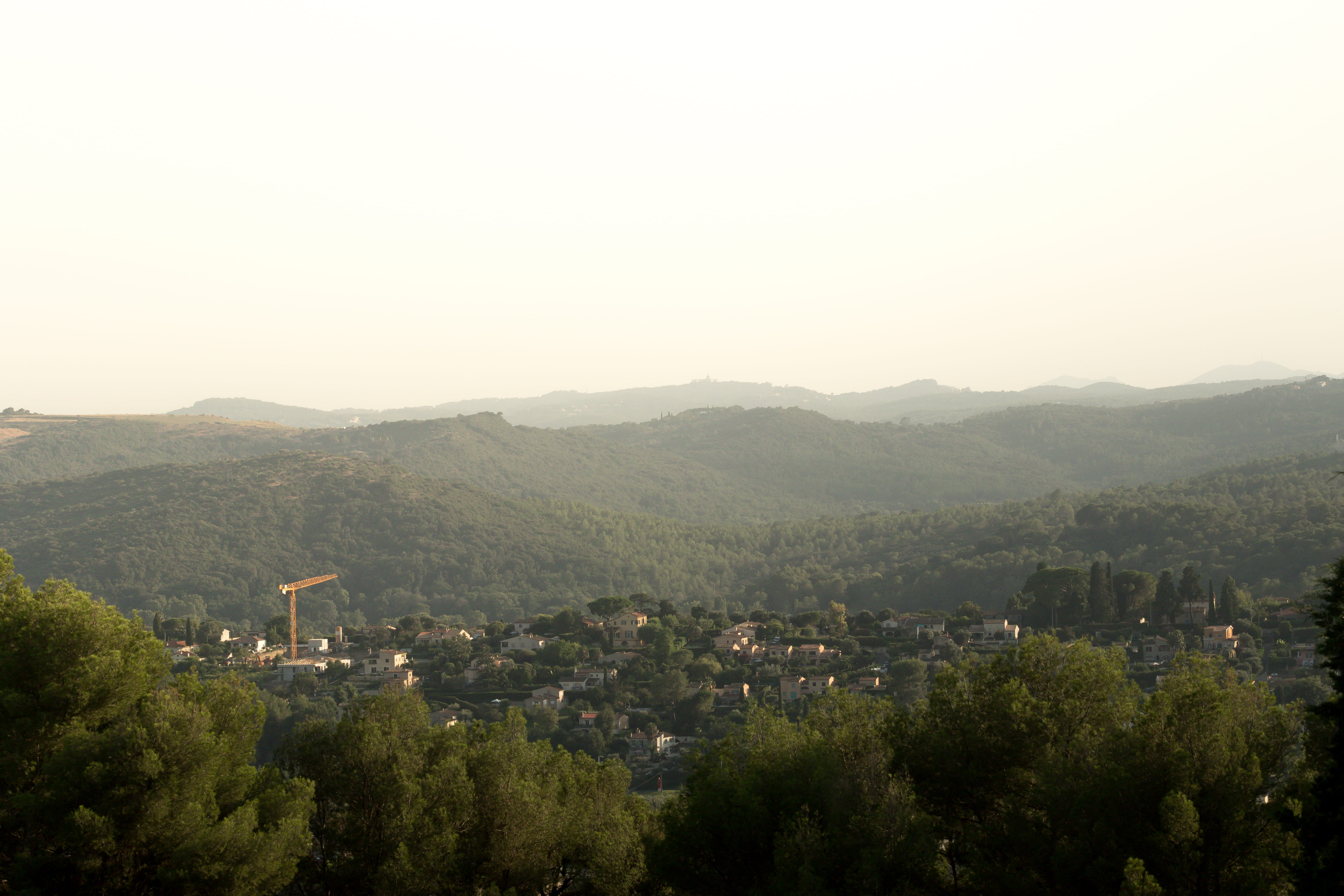 townscape, mountains, france, beauty in nature, building exterior, trees, outdoors, houses, riviera, 5K, high angle view, clear sky, view, built structure, HD Wallpaper