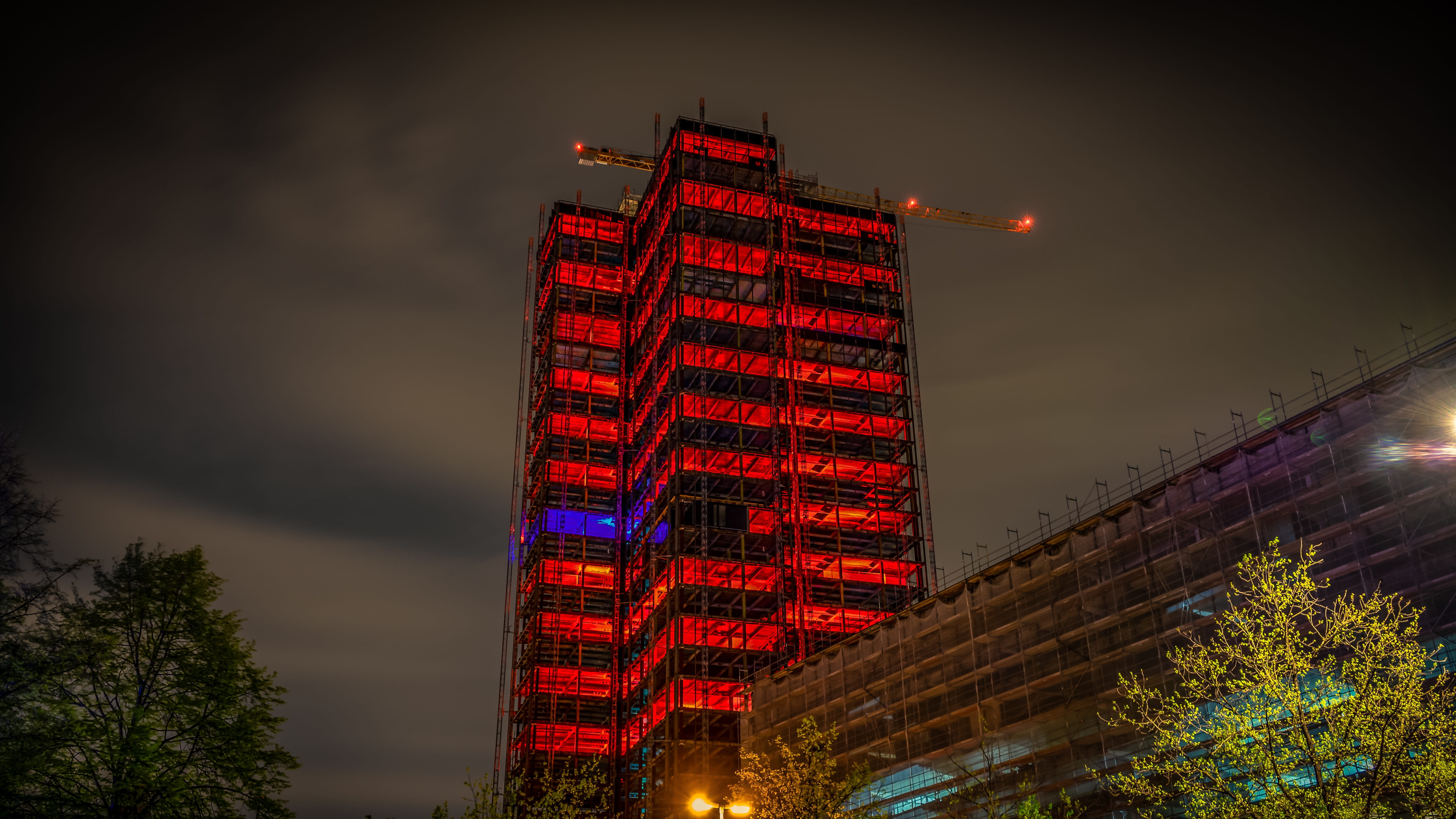scaffold, christmas, building, rehabilitation, architecture, light, built structure, city, site, dusk, nature, cloud - sky, low angle view, gutting, tower, HD Wallpaper