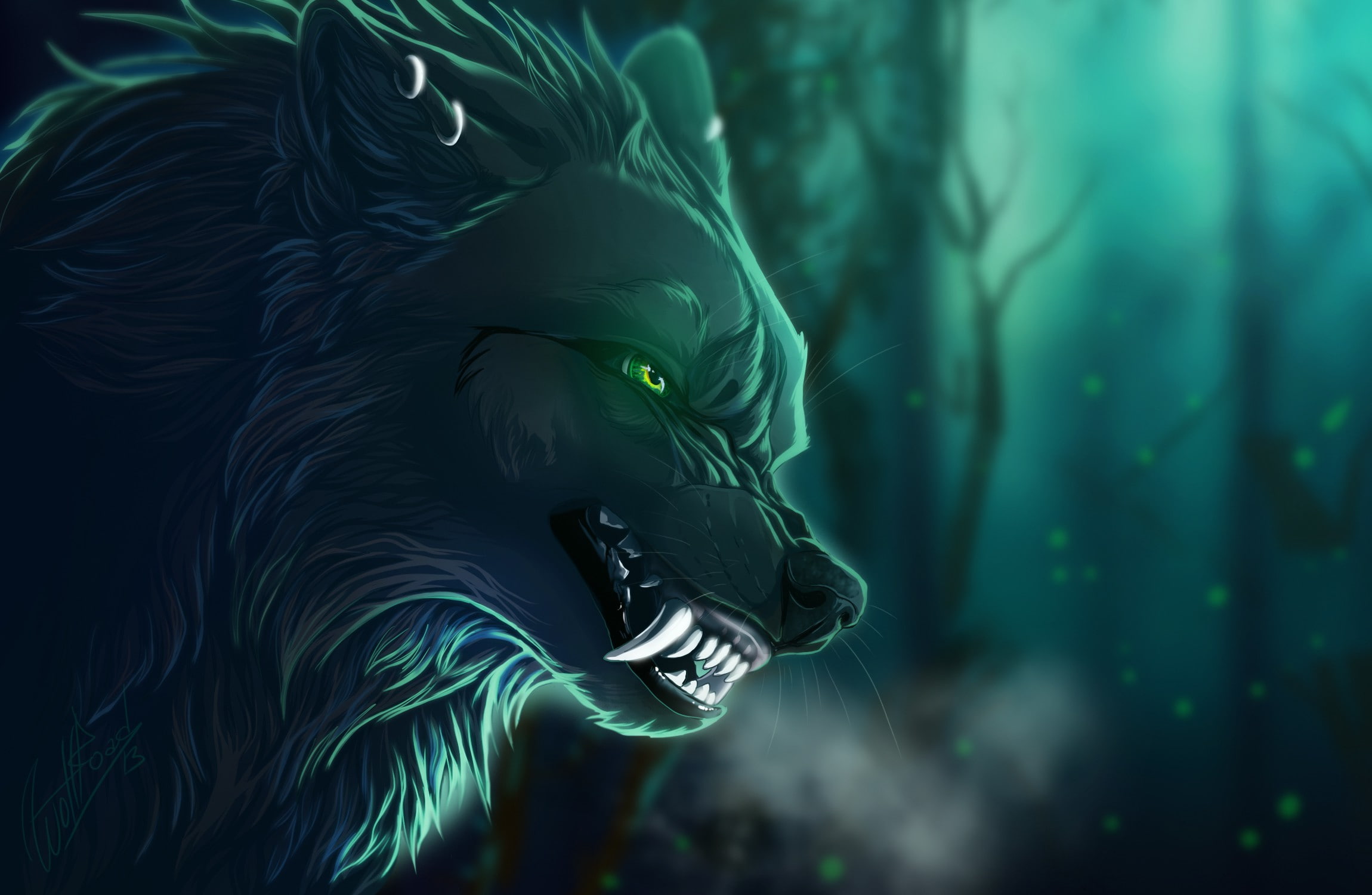view, Animal, fangs, branch, pasta, wolf, art, 1080P, background, HD Wallpaper