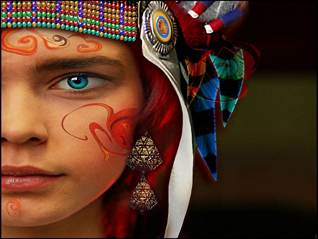 people, indian, art, kids, 720P, face, carnival, Blue, eyes, hd, colors, HD Wallpaper