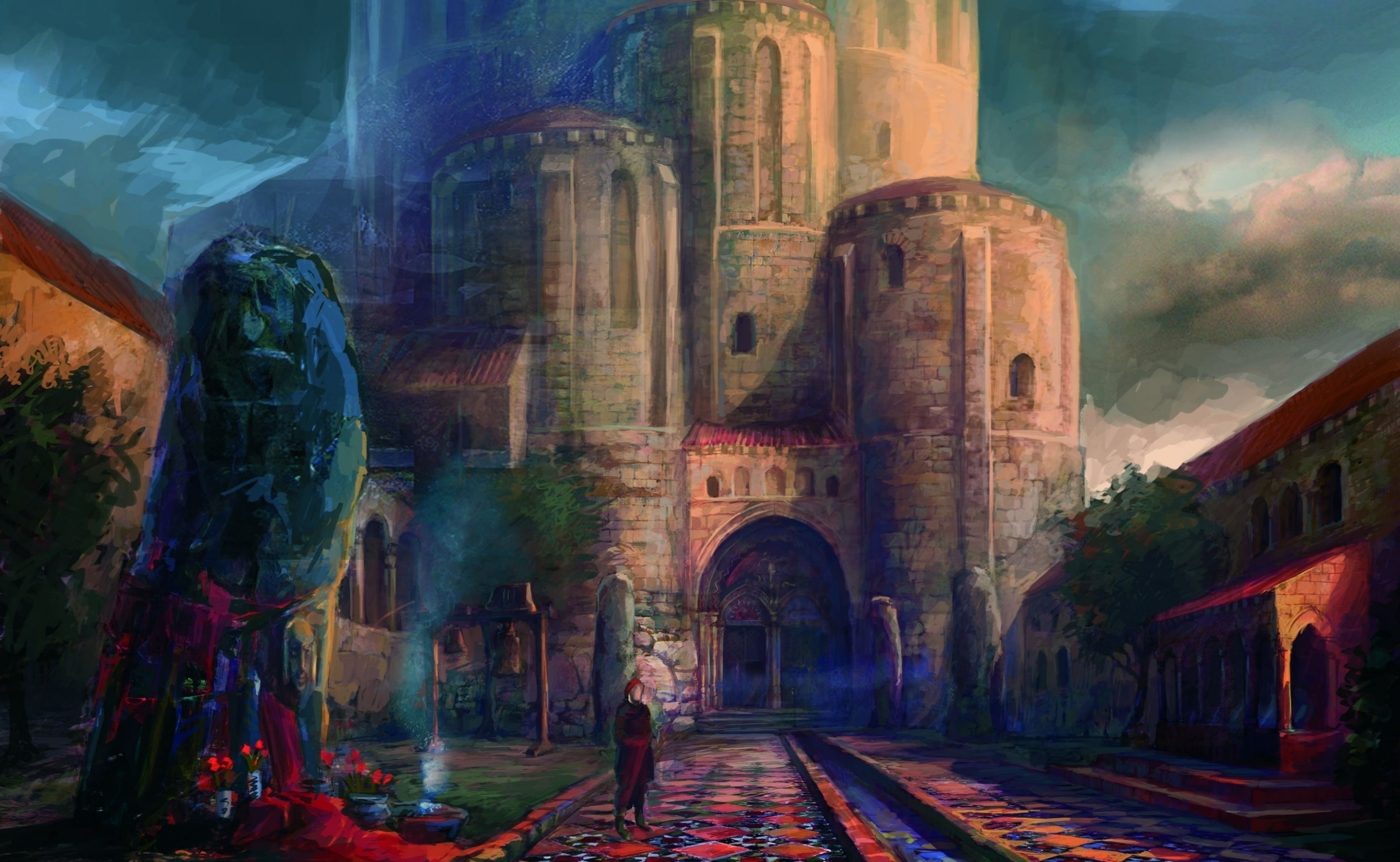 architecture, the past, incidental people, lifestyles, history, arch, travel destinations, The Witcher, ruined, religion, old, real people, witcher, painting, HD Wallpaper