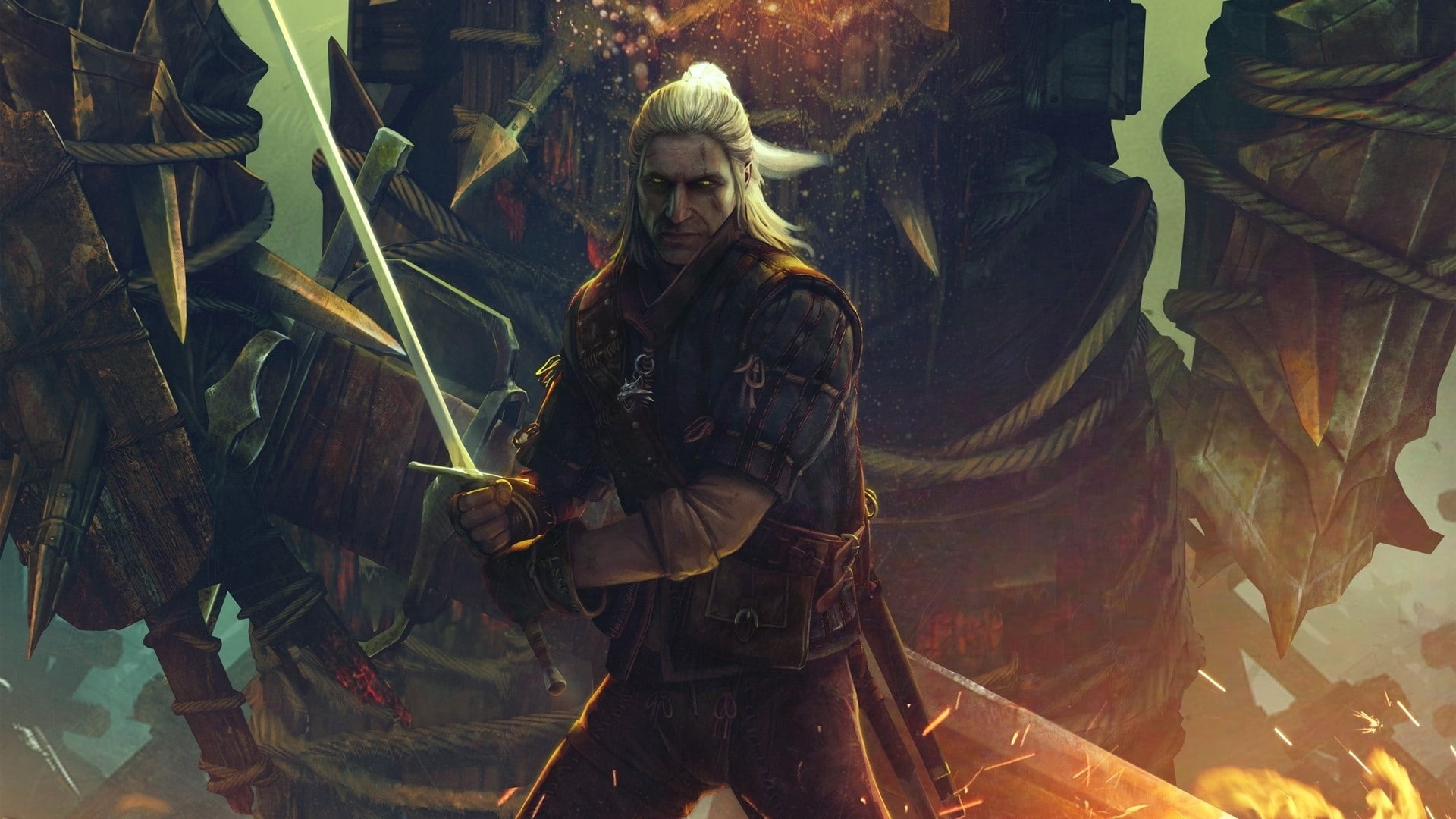 fantasy, art, swords, abstract, 1080P, rivia, geralt, witcher, Video Games, games, kings, assassins, hd, video, HD Wallpaper
