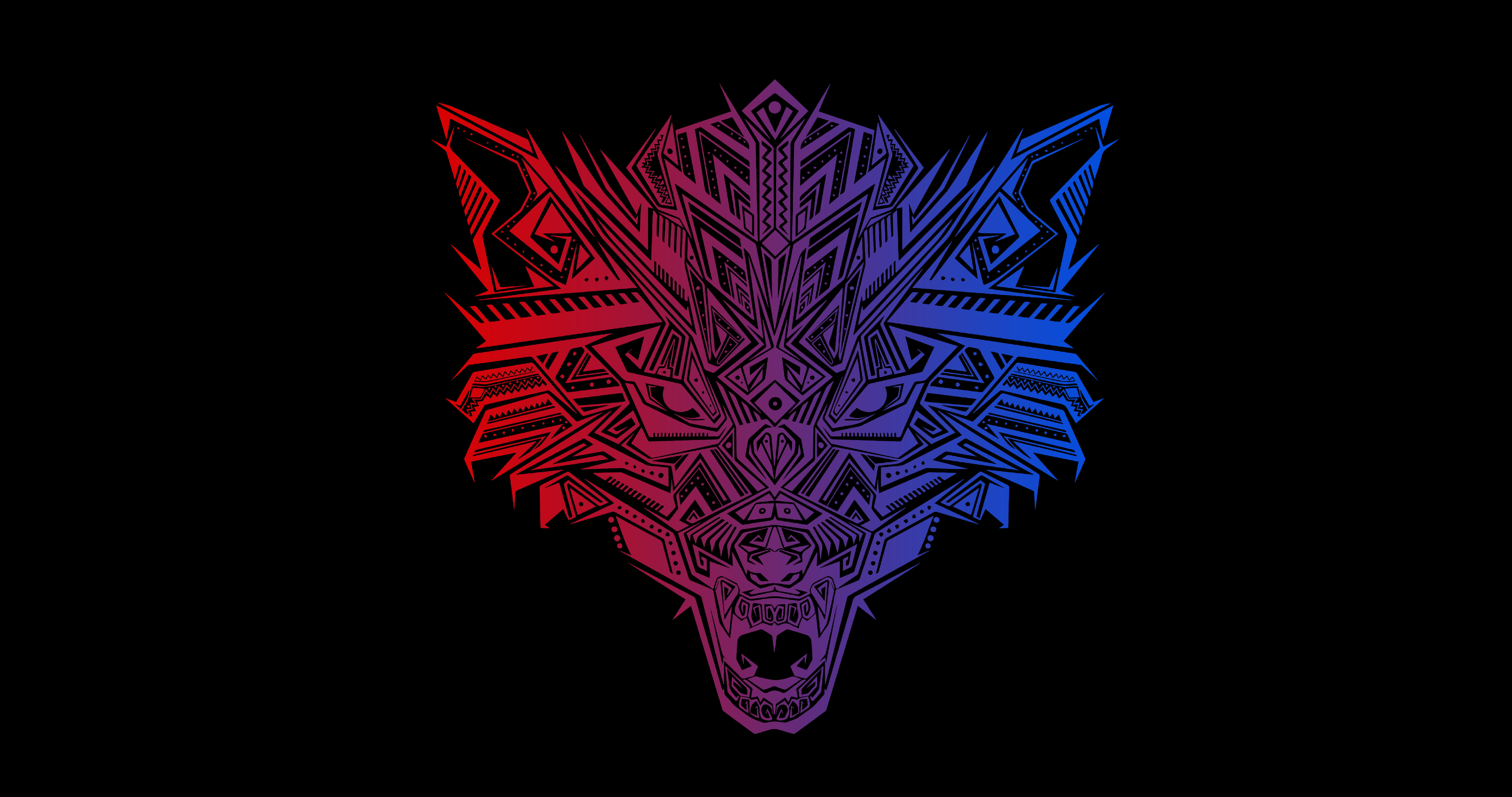 minimalism, black, red, blue, gradient, simple background, 8K, abstract, wolf, HD Wallpaper