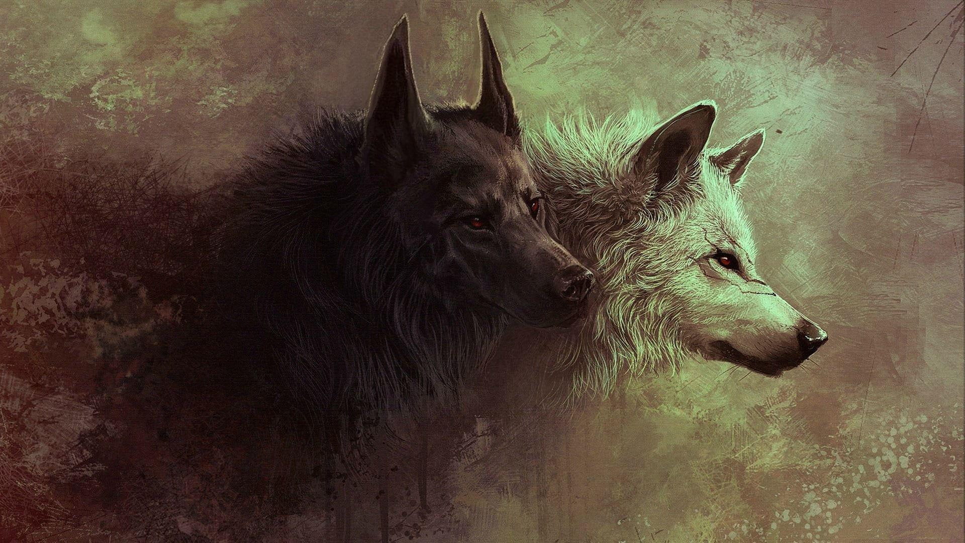 1080P, wolf, wolves, artwork, art, HD Wallpaper