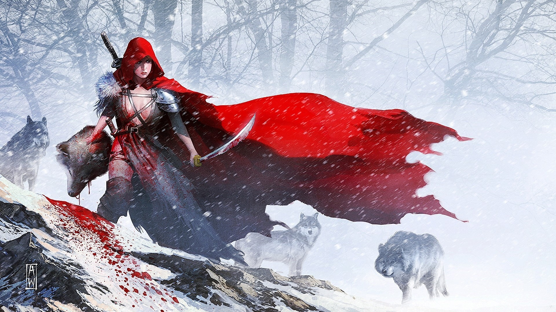 Kill, Red, Girl, Wolf, Warrior, 1080P, Cloak, HD Wallpaper