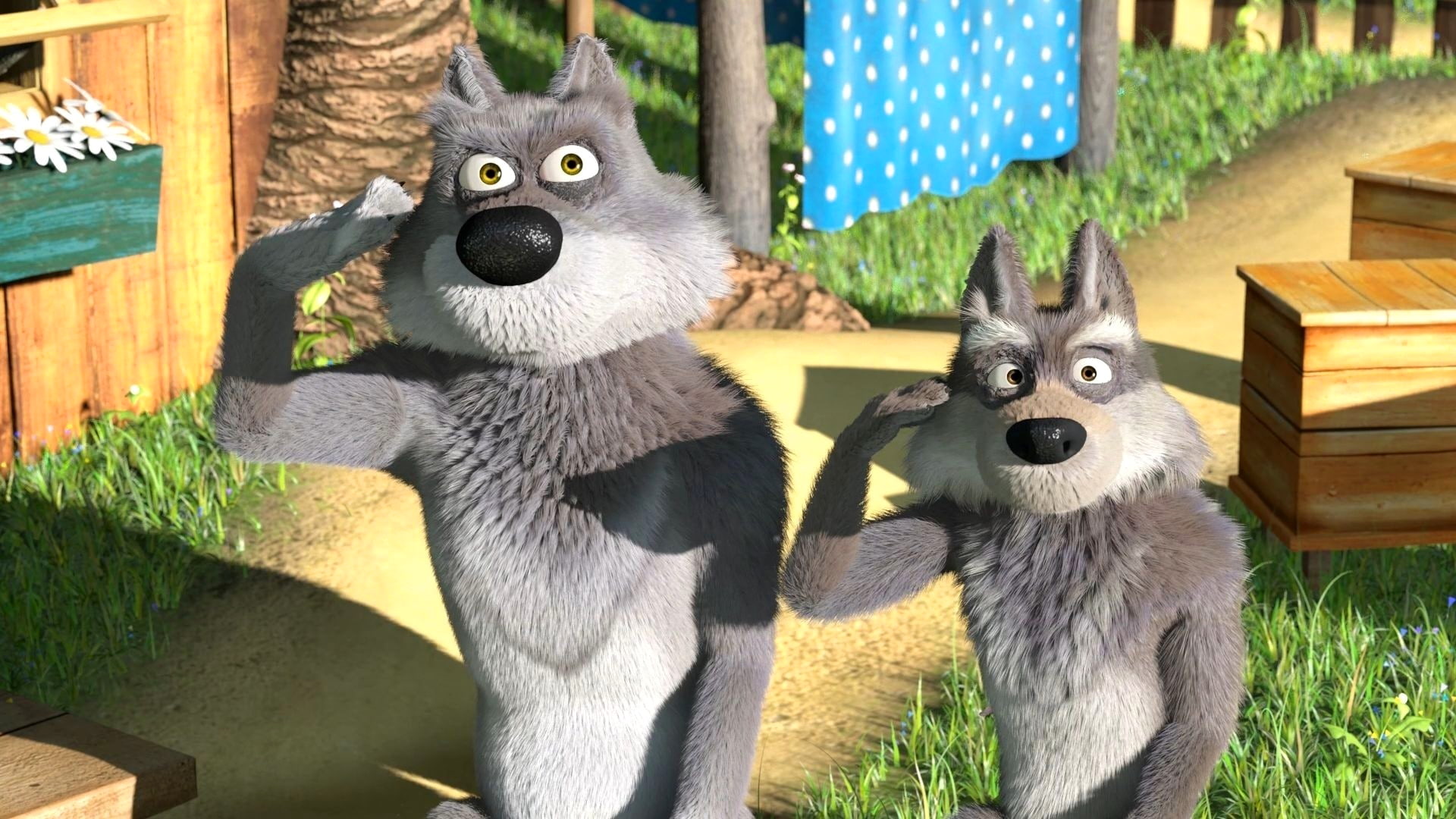 1080P, wolves, animal, mammal, looking at camera, no people, togetherness, plant, domestic, sitting, cat, vertebrate, animal themes, Masha and the bear, HD Wallpaper