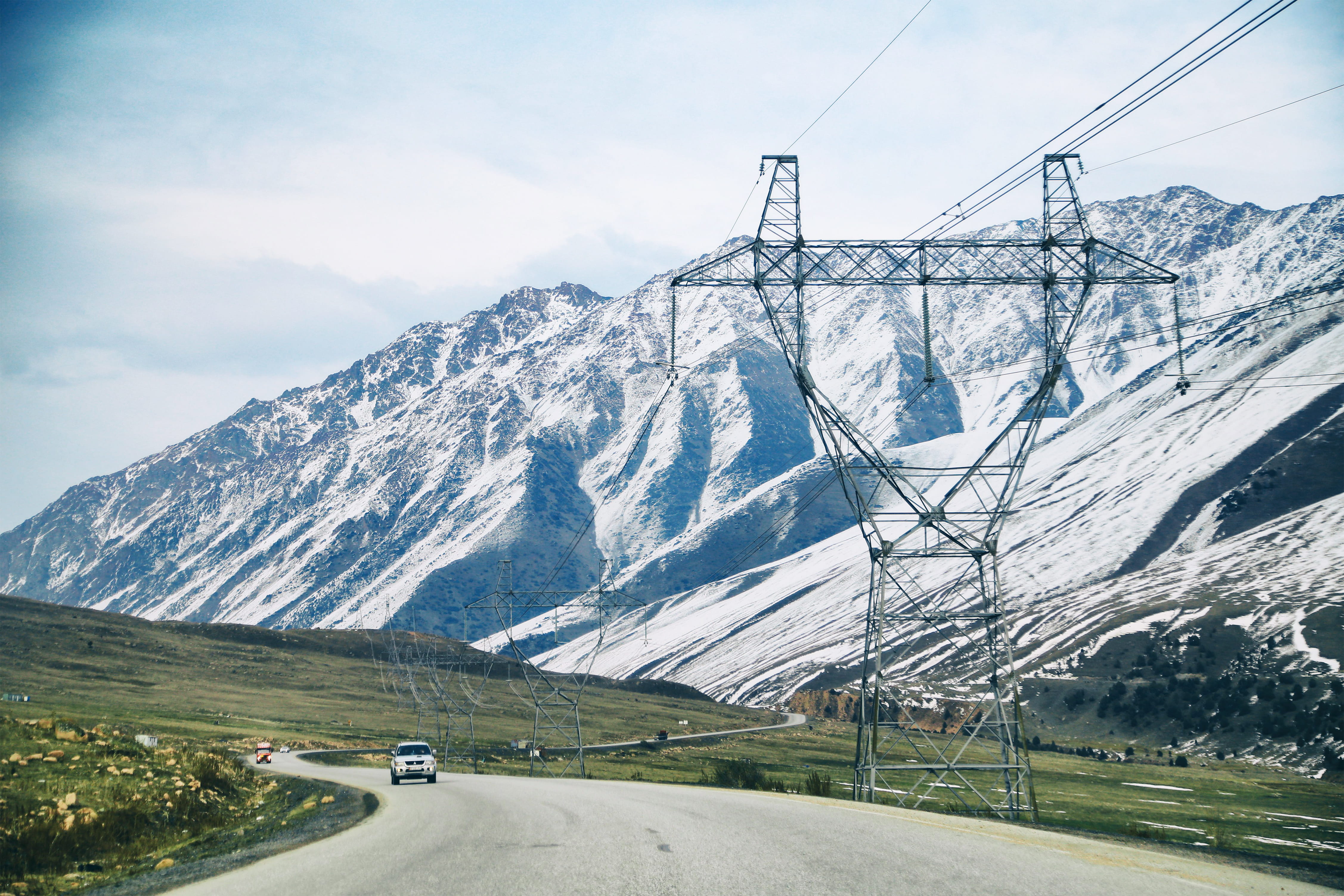 kyrgyzstan, non-urban scene, nature, road, central asia, 4K, no people, cold temperature, cable, winter, mountains, mode of transportation, snow, day, HD Wallpaper