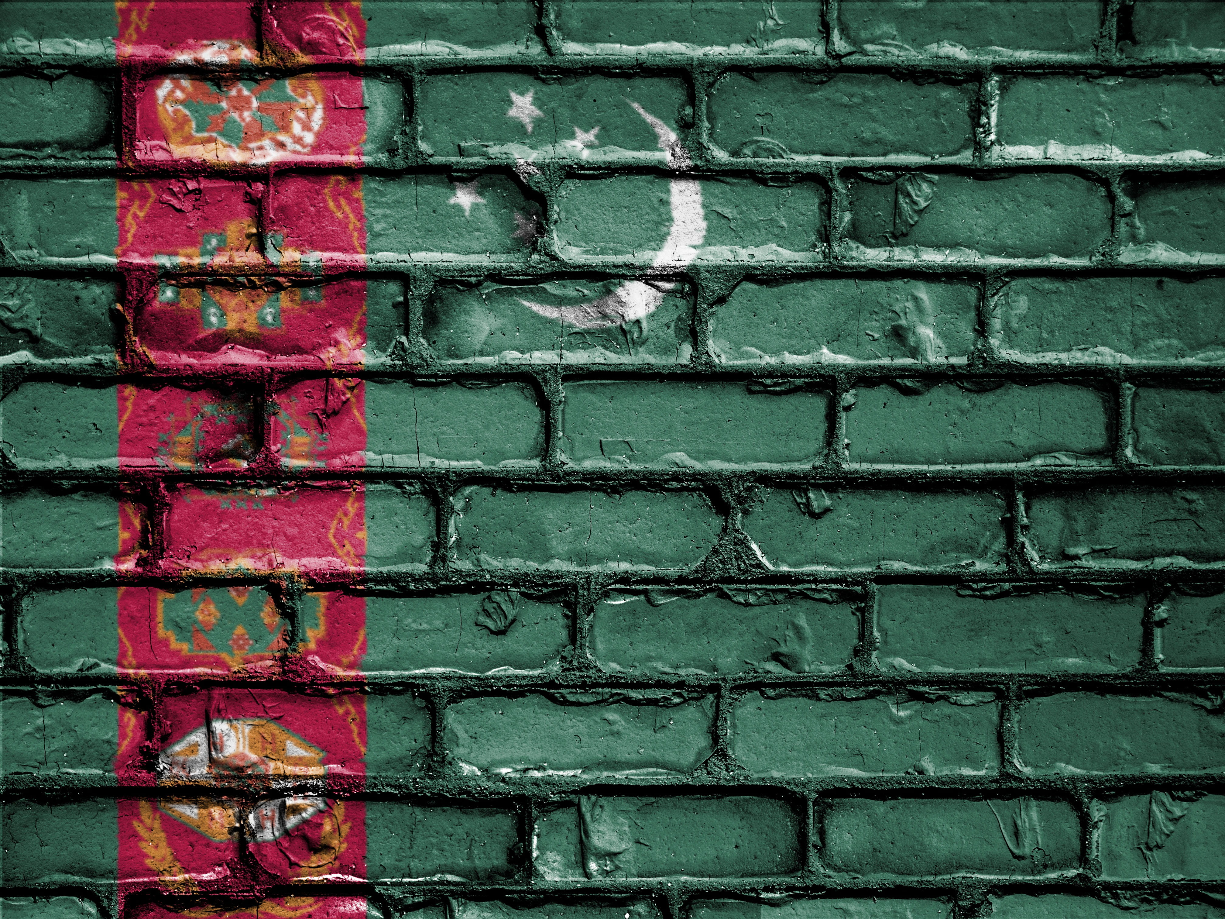 symbol, 4K, wall, outdoors, flag, brick wall, emblem, creativity, turkmenistan, patriotic, country, built structure, graffiti, no people, nation, pattern, HD Wallpaper