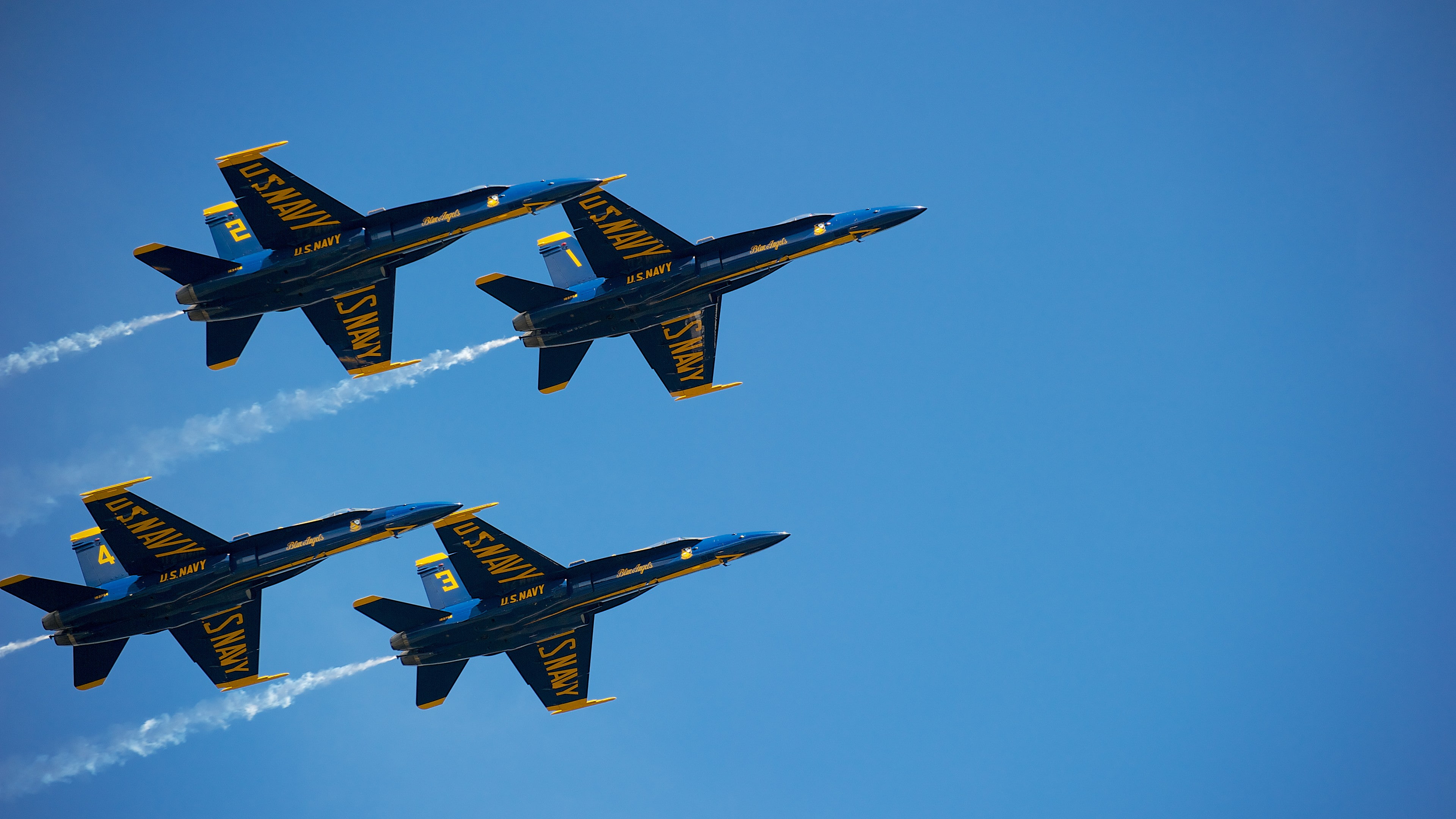 airshow, no people, transportation, military, fighter plane, low angle view, Blue Angels, plane, airplane, air vehicle, blue, military airplane, flying, HD Wallpaper