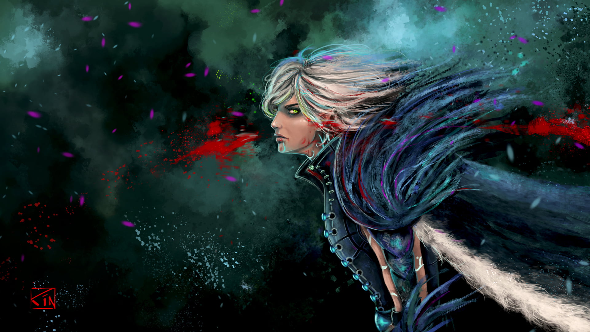 adult, young adult, dyed hair, feathers, multi colored, fashion, make-up, lifestyles, art, indoors, women, dragon age, anime, hair, waist up, one person, HD Wallpaper