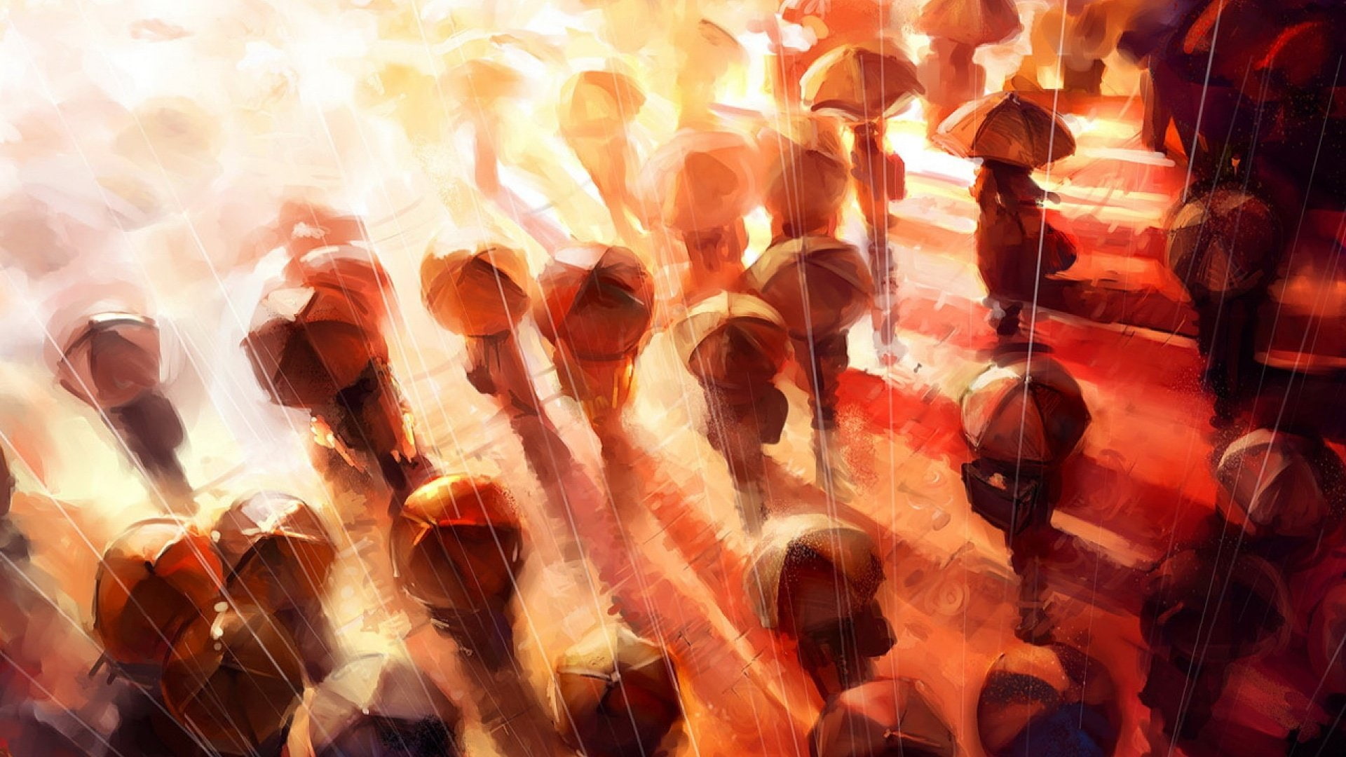 umbrellas, rocha, andreas, artwork, 1080P, rain, HD Wallpaper