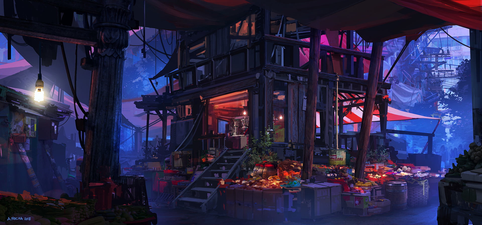 concept art, Market, digital, artwork, 1080P, Andreas Rocha, HD Wallpaper