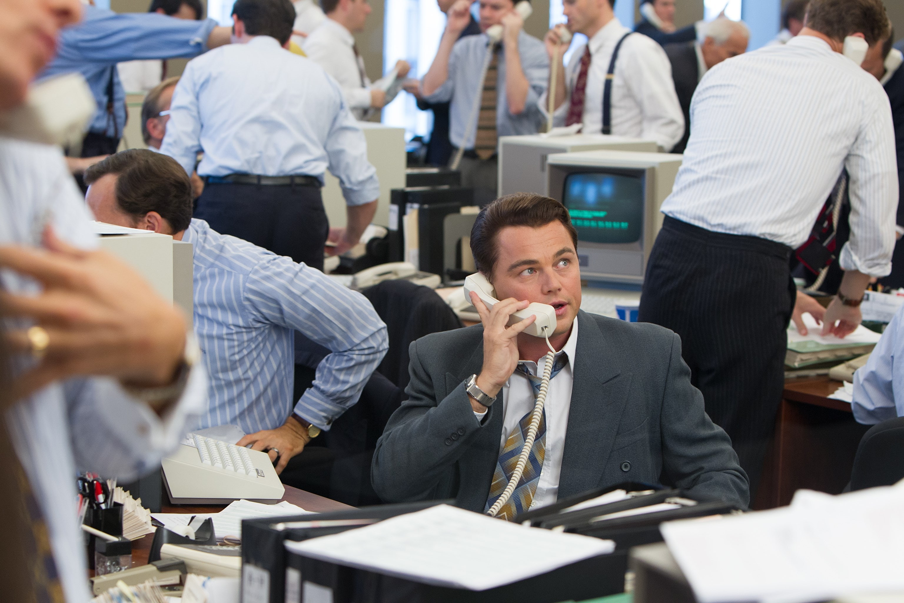 businessman, adult, men, talking, office, women, telephone, people, the wolf of wall street, 2K, using phone, coworker, males, business person, table, HD Wallpaper