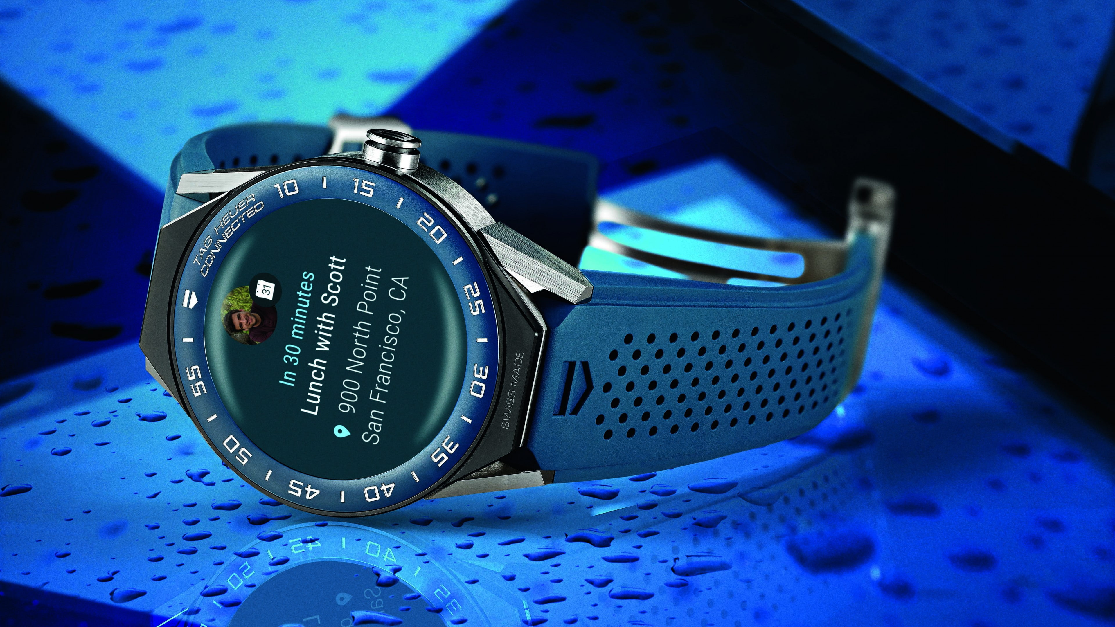 round, colored, MWC 2017, best smartwatches, blue, textile, 4K, silver, TAG Heuer Connected Modular 45, watch, HD Wallpaper