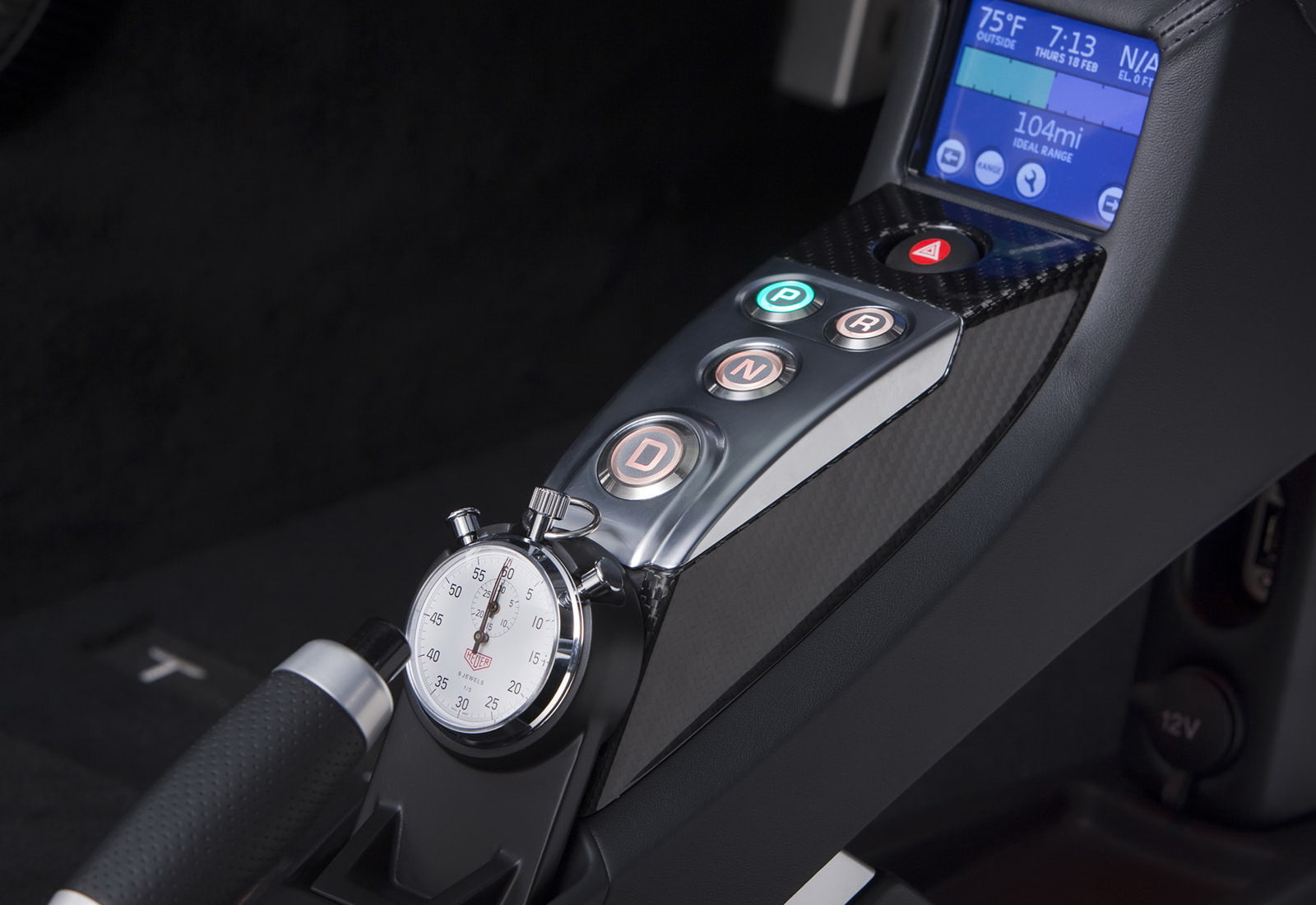 motor vehicle, number, black color, (2010), clock, 720P, watch, tesla, roadster, heuer, transportation, high angle view, black background, luxury, human body part, HD Wallpaper