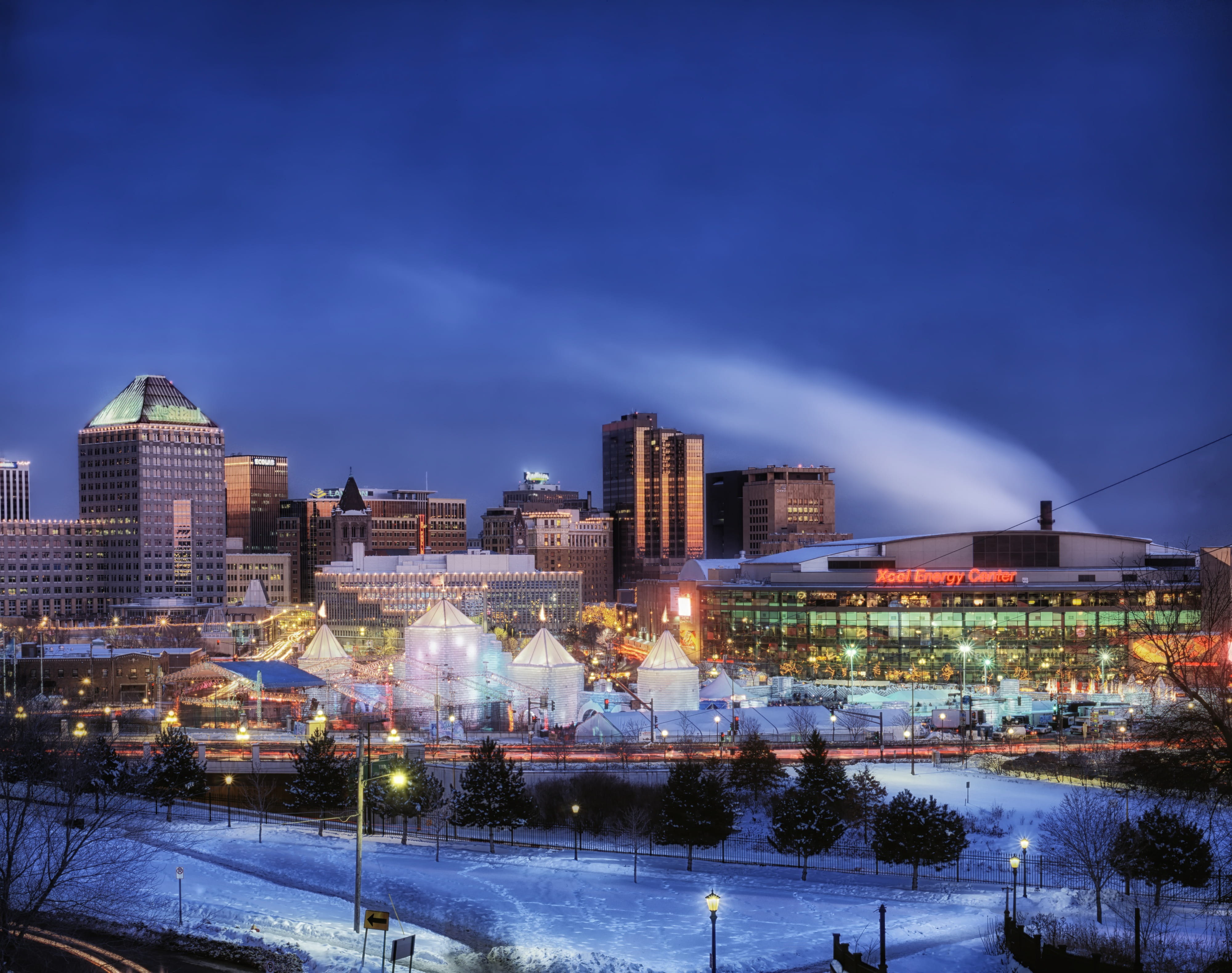travel Locations, ice festival, building, cities, Festival, no people, st paul, outside, tree, sky, hdr, cold temperature, aerial, urban Scene, illuminated, HD Wallpaper