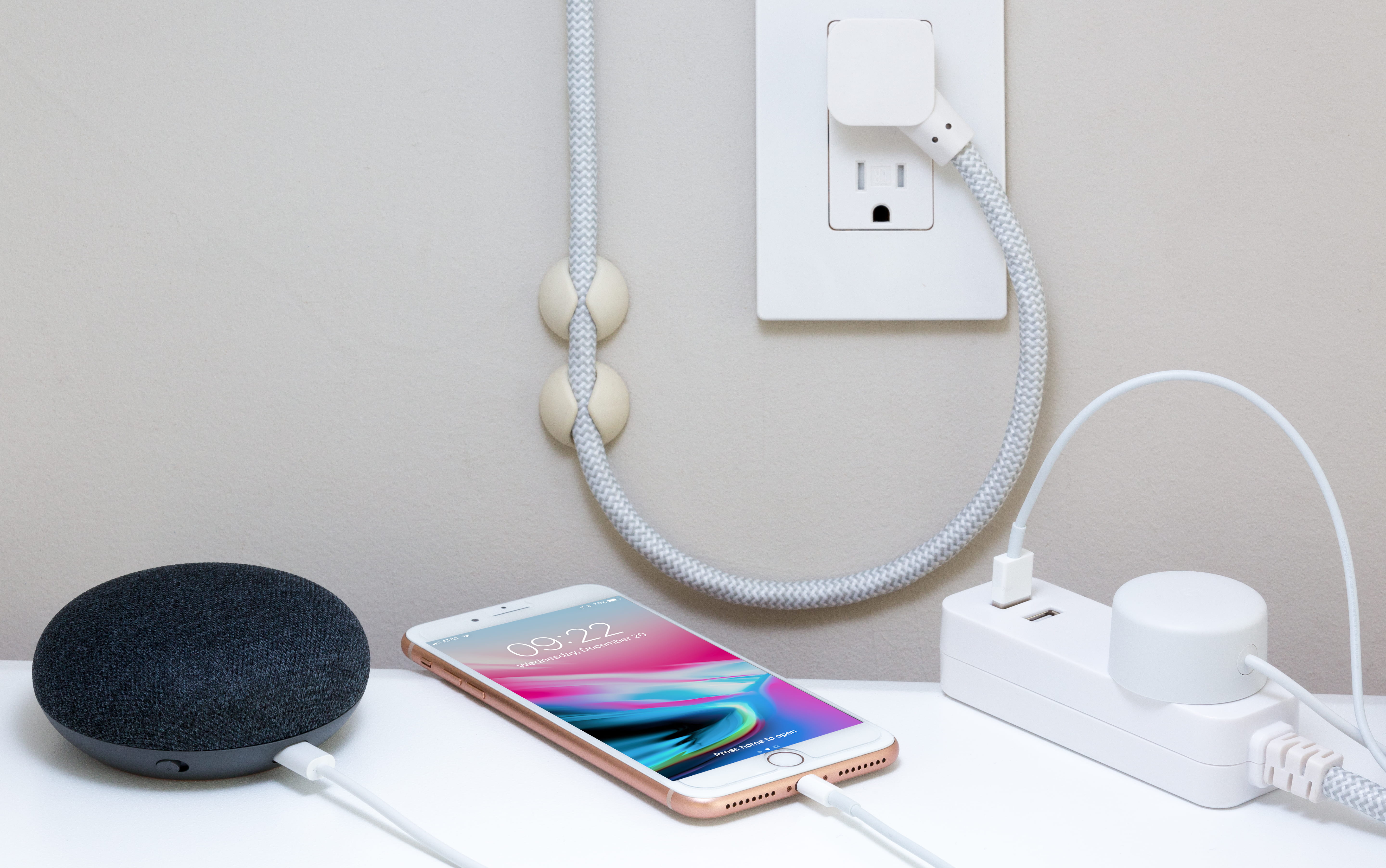 listening, computer mouse, desktop, strip, still life, iphone charger, cable, google home mini, indoors, gray, close-up, wireless technology, technology, HD Wallpaper