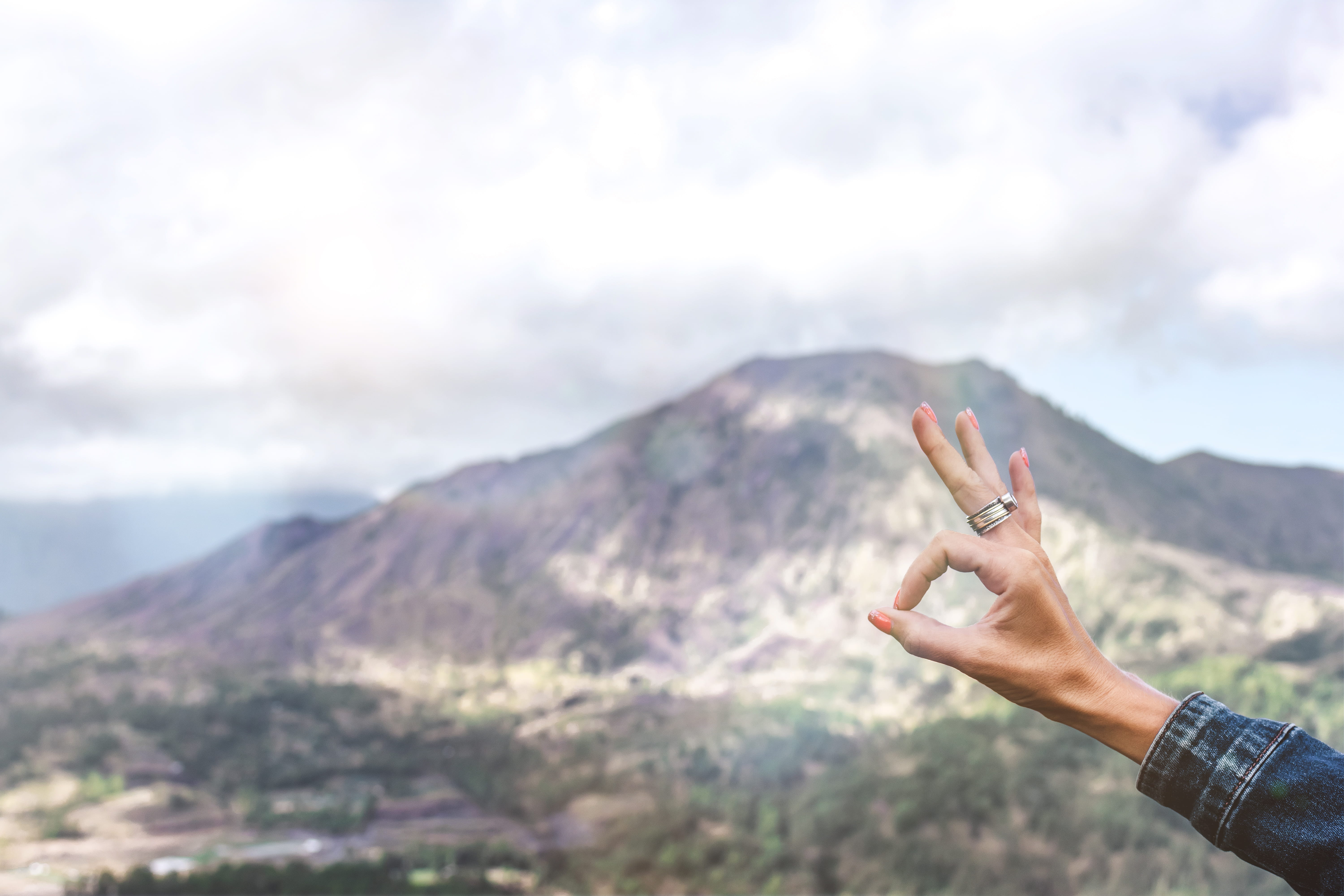 mountain, hand raised, body part, hand, nature, sign, fingers, showing, outdoors, overlooking, leisure activity, person, adult, human limb, human arm, limb, HD Wallpaper