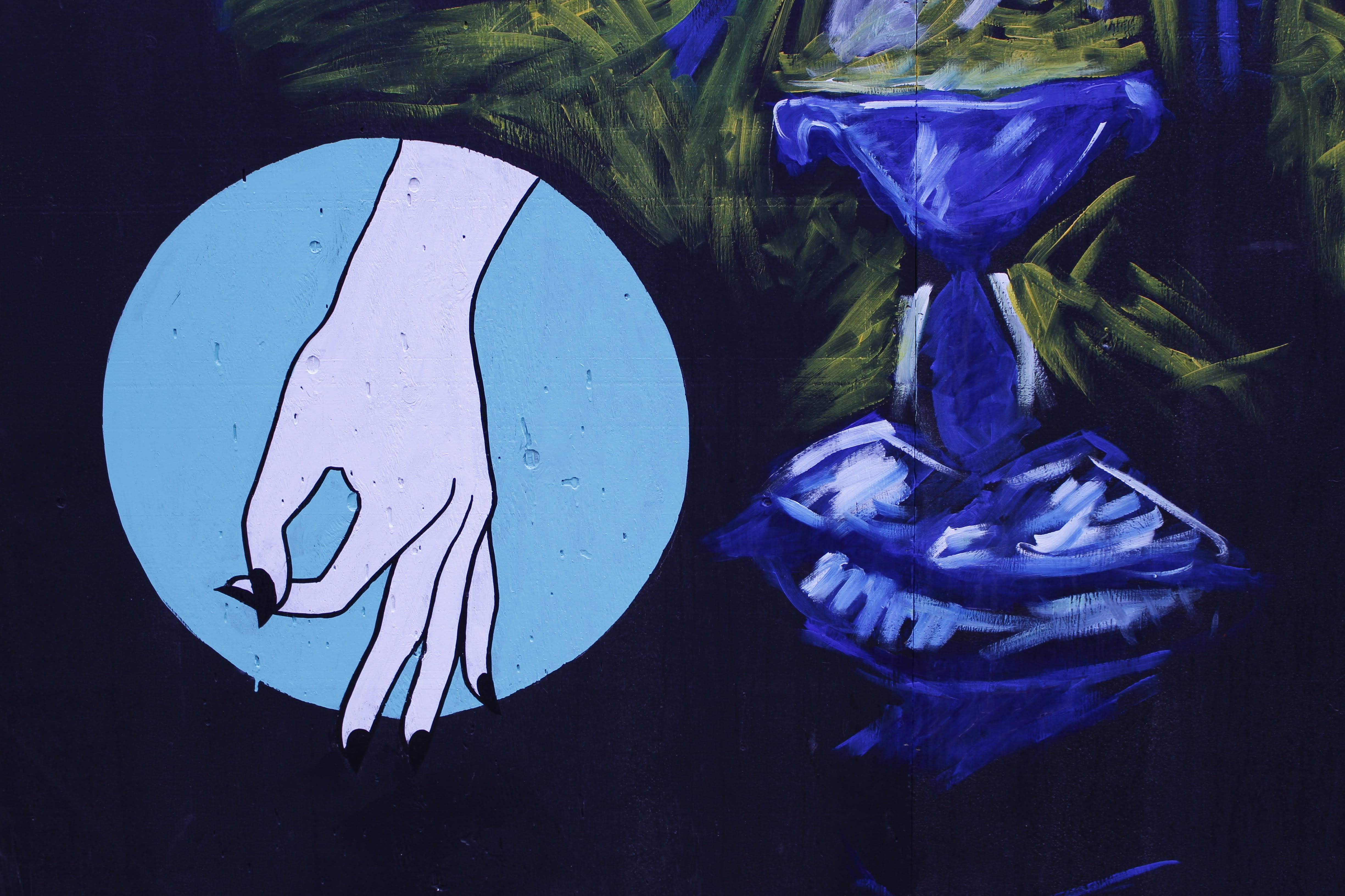 graffiti, reflection, purple, nature, abstract, creativity, craft, ok, indoors, 4K, wall - building feature, plant, art and craft, design, close-up, paint, HD Wallpaper
