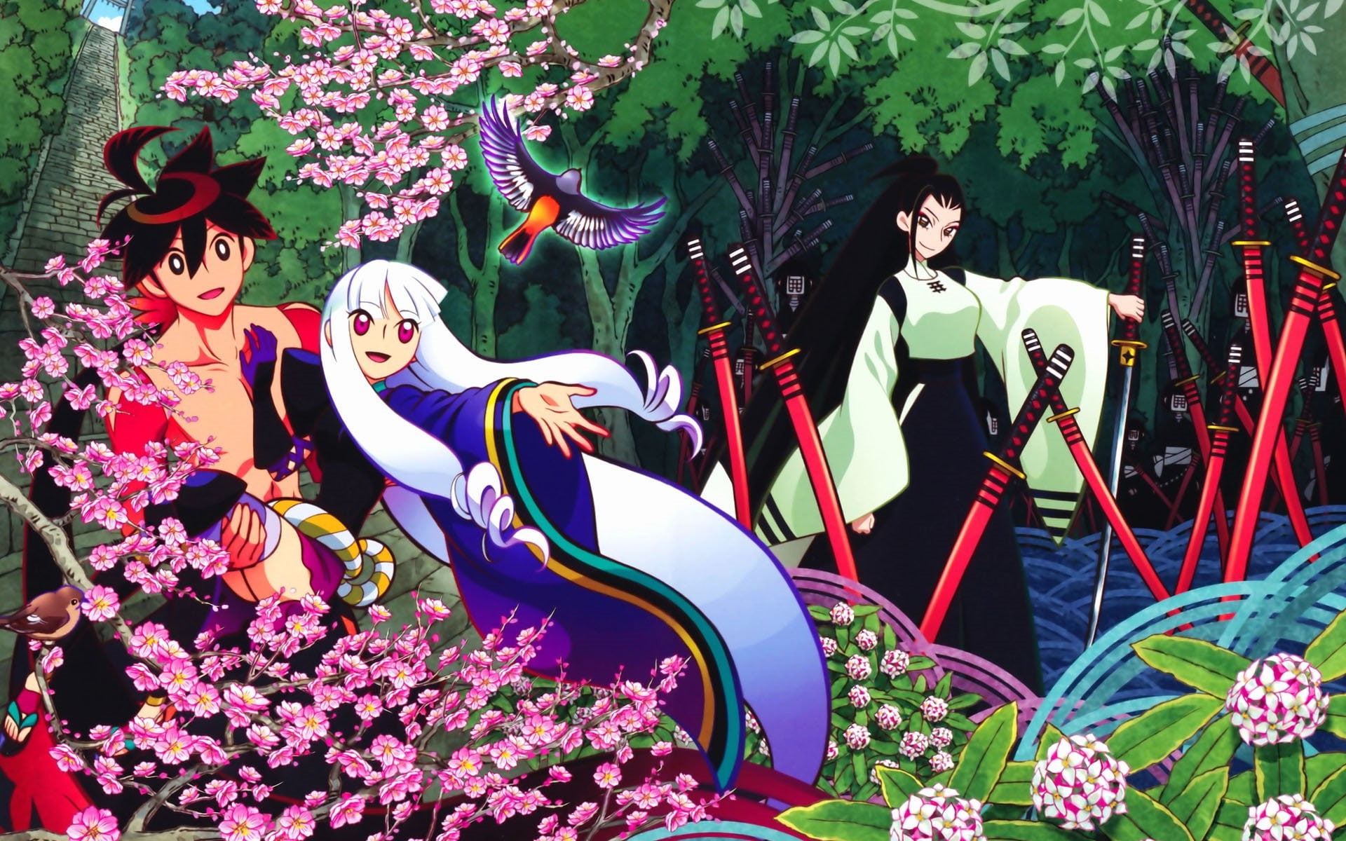 outdoors, day, flower, leisure activity, 1080P, art and craft, katanagatari togame yasuri shichika, sculpture, plant, multi colored, flowering plant, real people, HD Wallpaper