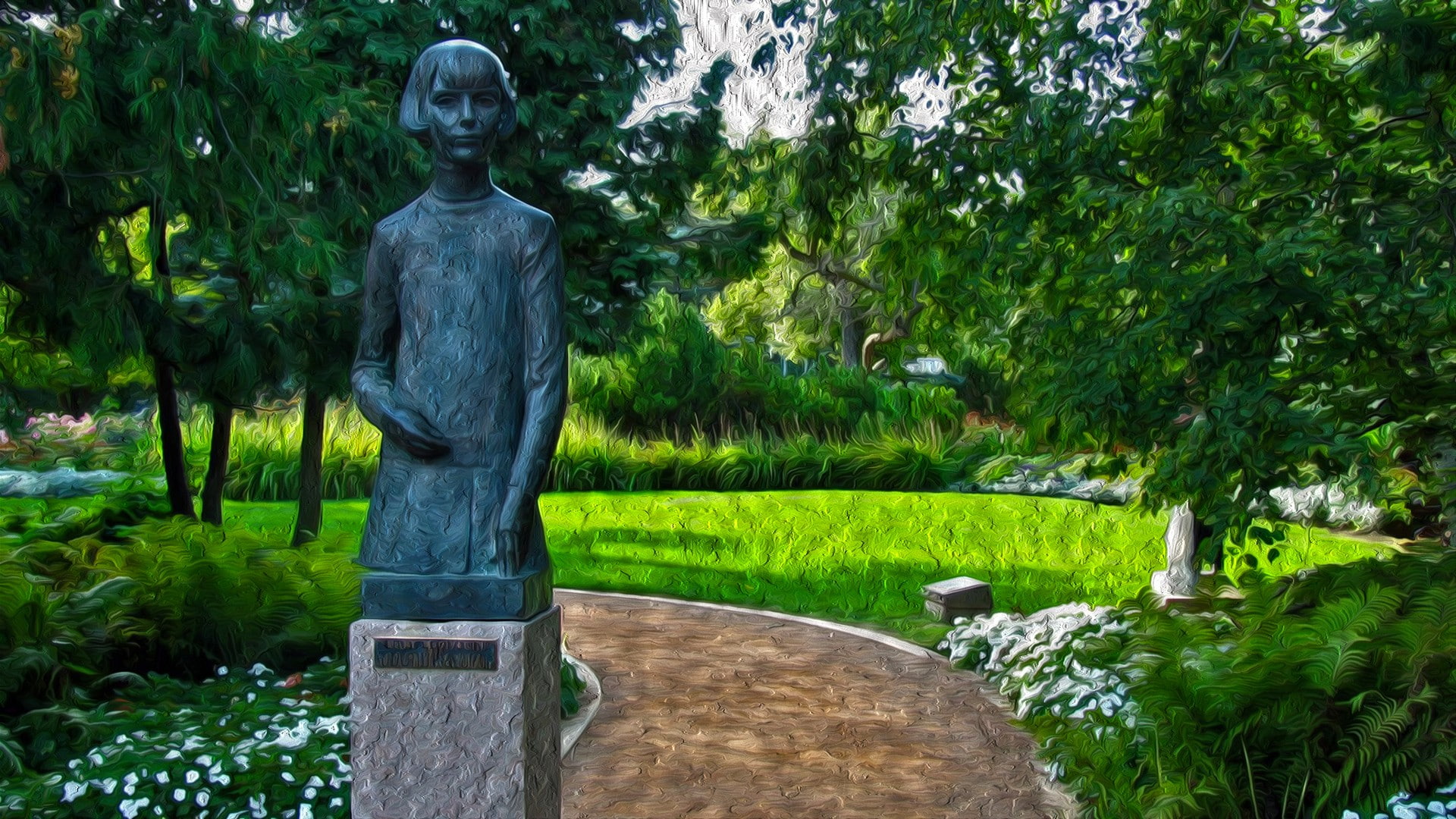 Leo Mol, green color, no people, 1080P, plant, statue, representation, outdoors, oil painting, human representation, male likeness, nature, green, park - man made space, HD Wallpaper