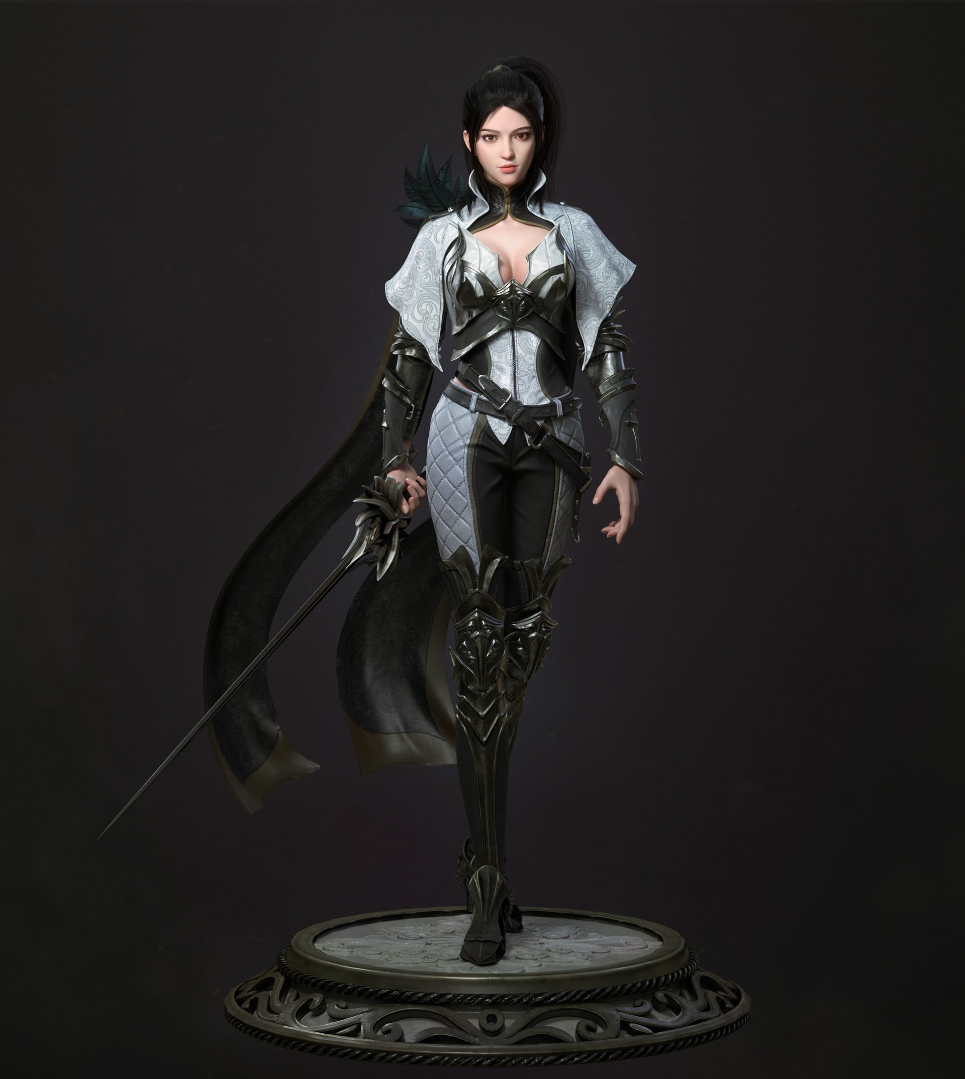 1080P, Cifangyi, ponytail, rapier, CGI, women, warrior, dark hair, sword, Phone HD Wallpaper
