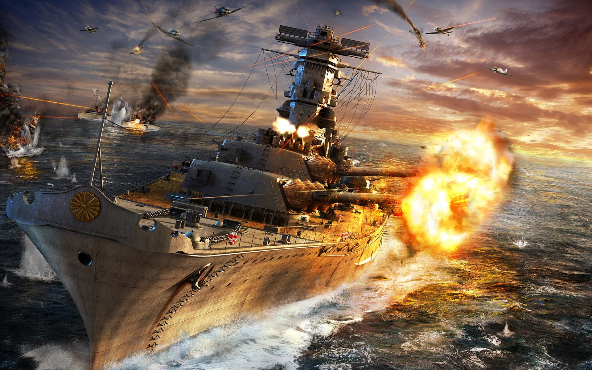 Navy Field 2 : Conqueror of the Ocean, fire - natural phenomenon, burning, day, sea, transportation, blurred motion, military, smoke - physical structure, HD Wallpaper