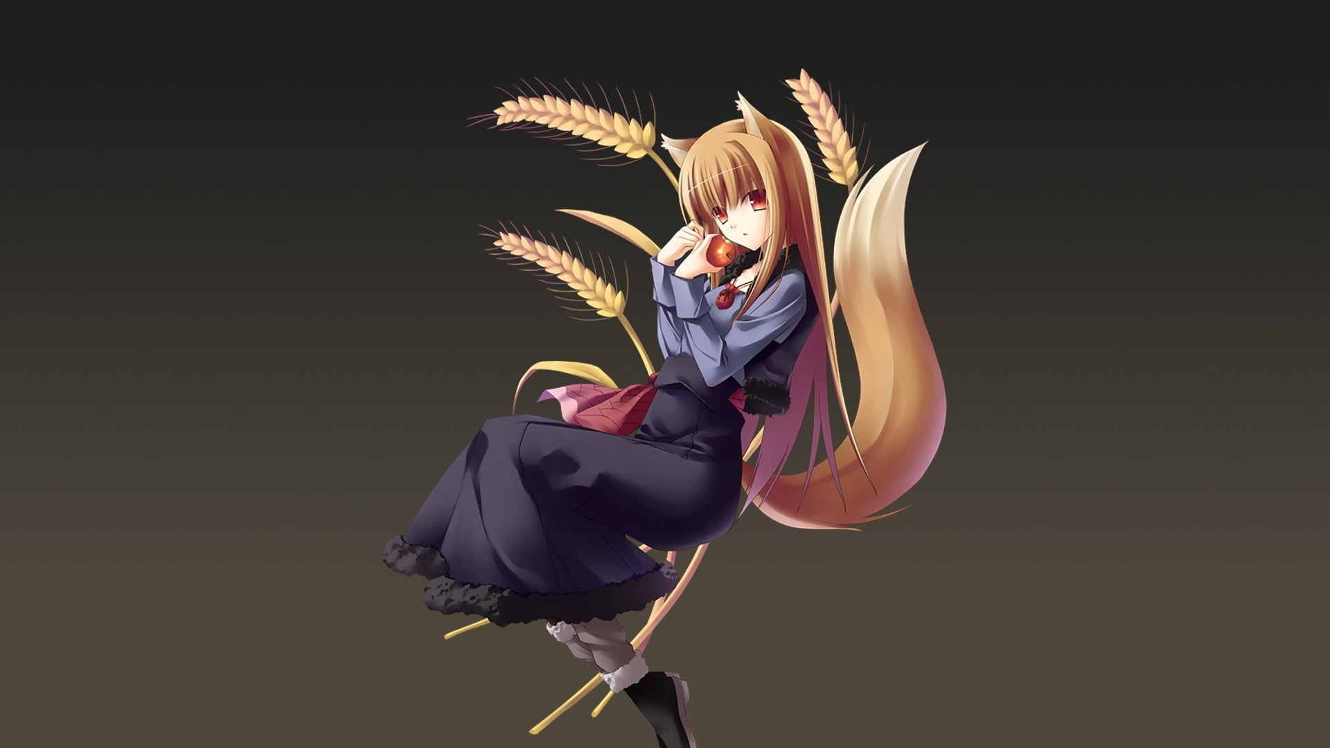 clothing, young adult, casual clothing, hair, Holo, hairstyle, black background, adult, one person, blond hair, indoors, beautiful woman, Spice and Wolf, HD Wallpaper