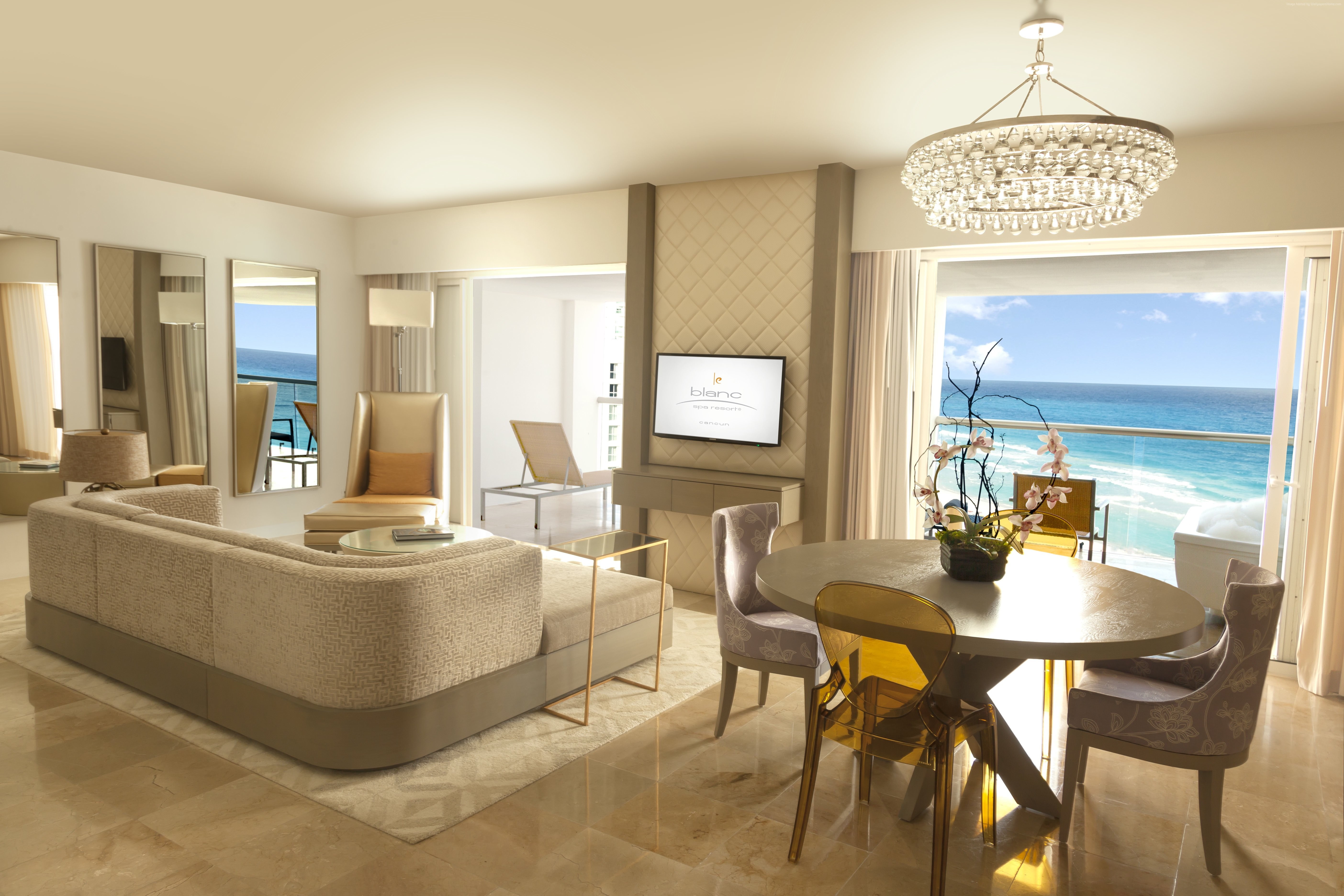 vacation, Best Hotels of 2015, ocean, travel, sofa, tourism, resort, Le Blanc Spa Resort, 5K, white, sea, HD Wallpaper