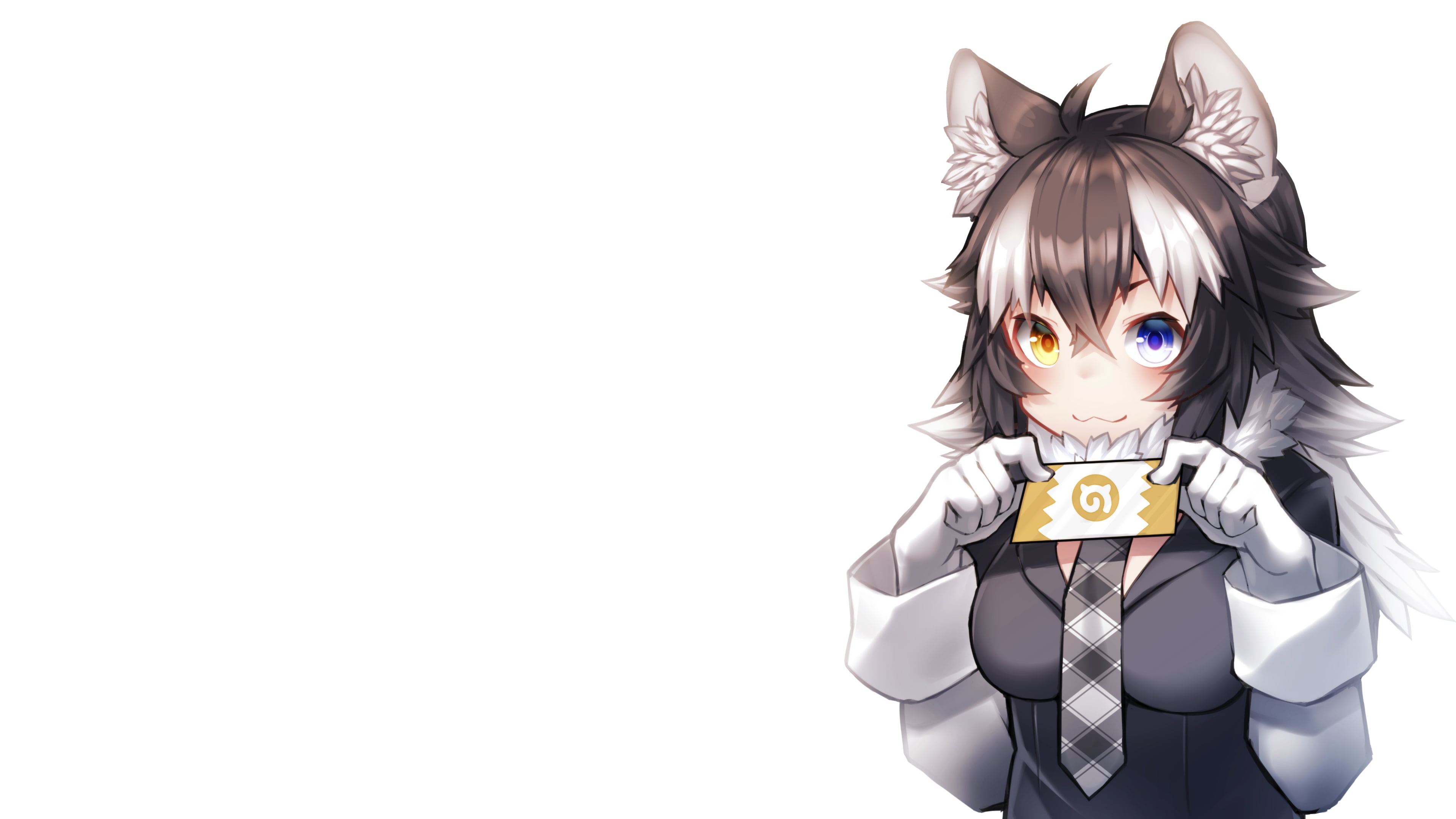 white background, wolf ears, Kemono Friends, 4K, anime, anime girls, animal ears, HD Wallpaper