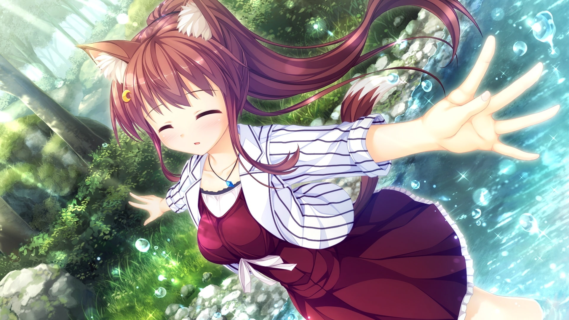 closed eyes, day, nature, lifestyles, one person, Anime, anime girl, tree, representation, plant, outdoors, real people, creativity, sunlight, leisure activity, HD Wallpaper