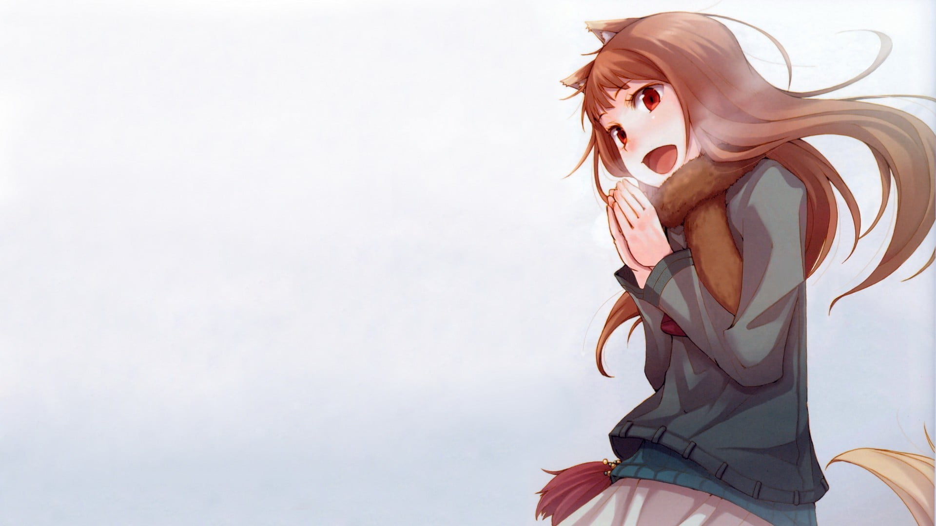 portrait, hair, Holo, young adult, females, young women, Spice and Wolf, one person, standing, motion, anime girls, women, 1080P, cold, beauty, sky, fashion, HD Wallpaper