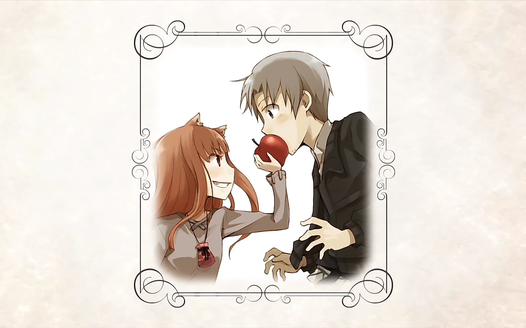 Spice and Wolf, Lawrence Craft, apples, 720P, anime girls, Holo, anime boys, Lawrence Kraft, anime, Okamimimi, HD Wallpaper