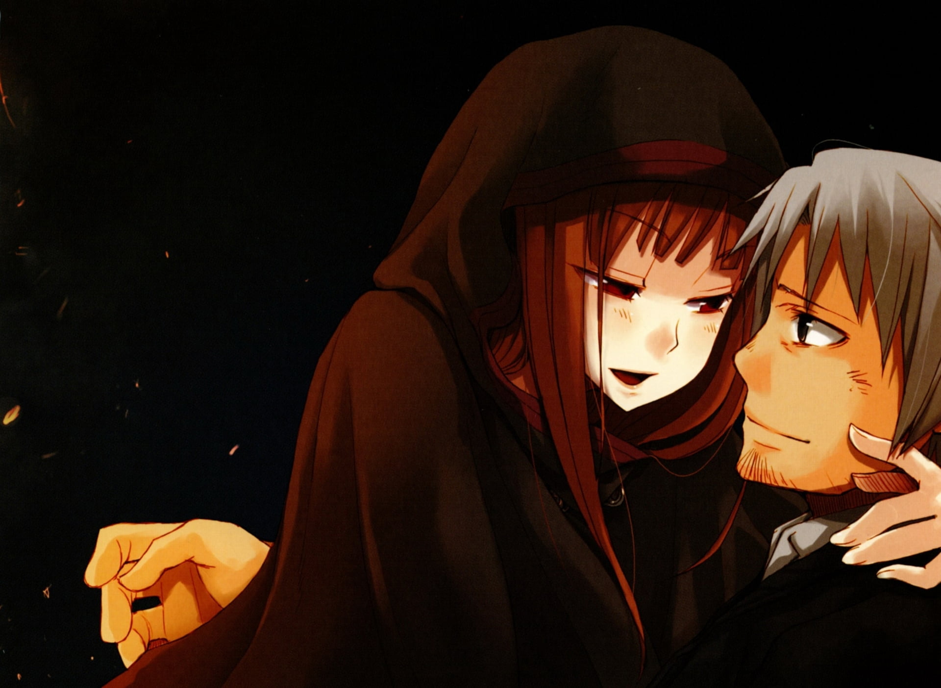Hood, Grey Hair, Boy, Holo (Spice and Wolf), Coat, Girl, Spice and Wolf, 1080P, Anime, Kraft Lawrence, Red Eyes, HD Wallpaper
