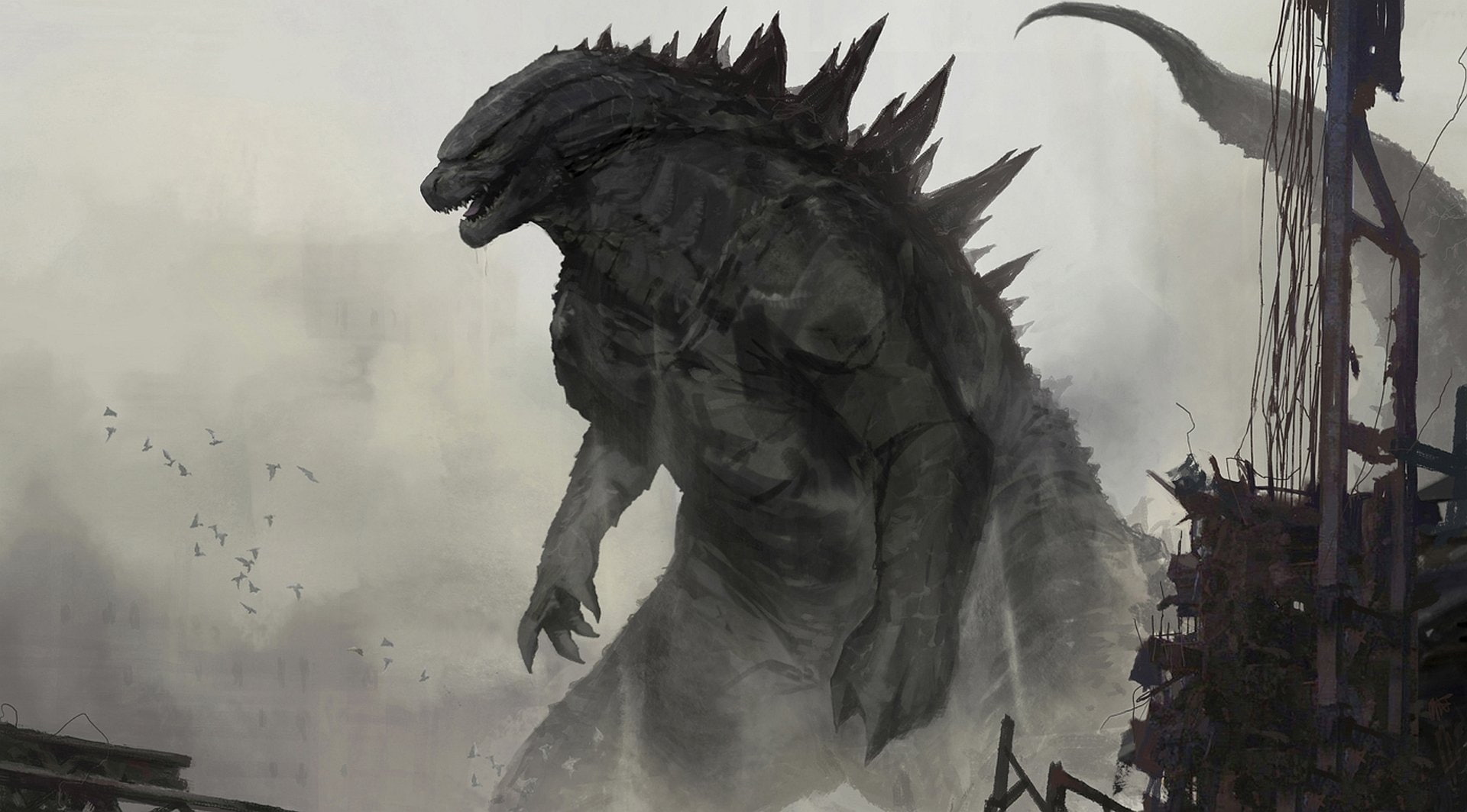 statue, no people, Godzilla, sculpture, built structure, craft, day, fog, travel destinations, representation, animal wildlife, sky, Godzilla (2014), 1080P, HD Wallpaper