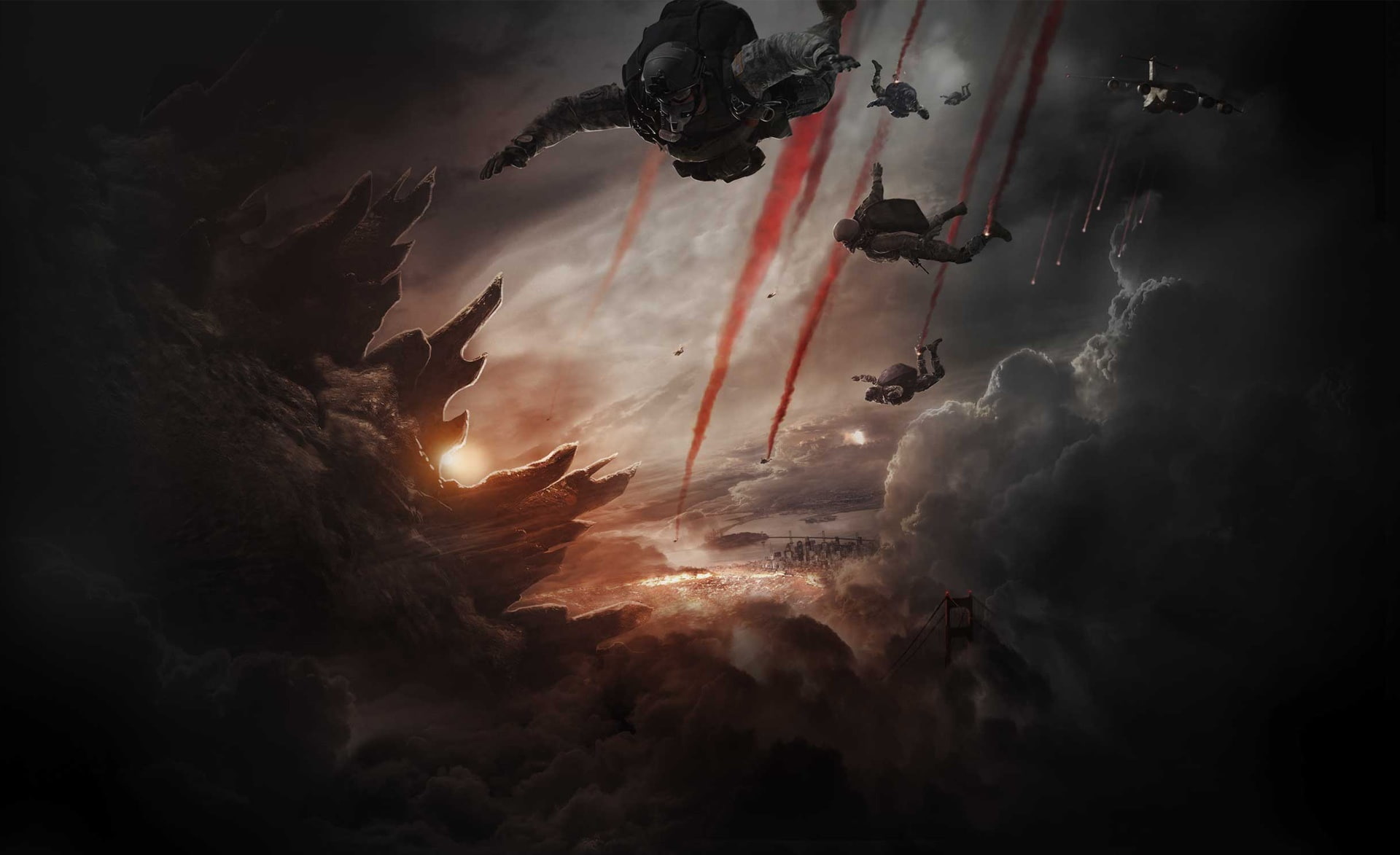 ominous, communication, Movie, warning sign, 1080P, Godzilla, no people, adventure, flying, outdoors, digital, sunset, cloud - sky, sky, cloudscape, beauty in nature, HD Wallpaper