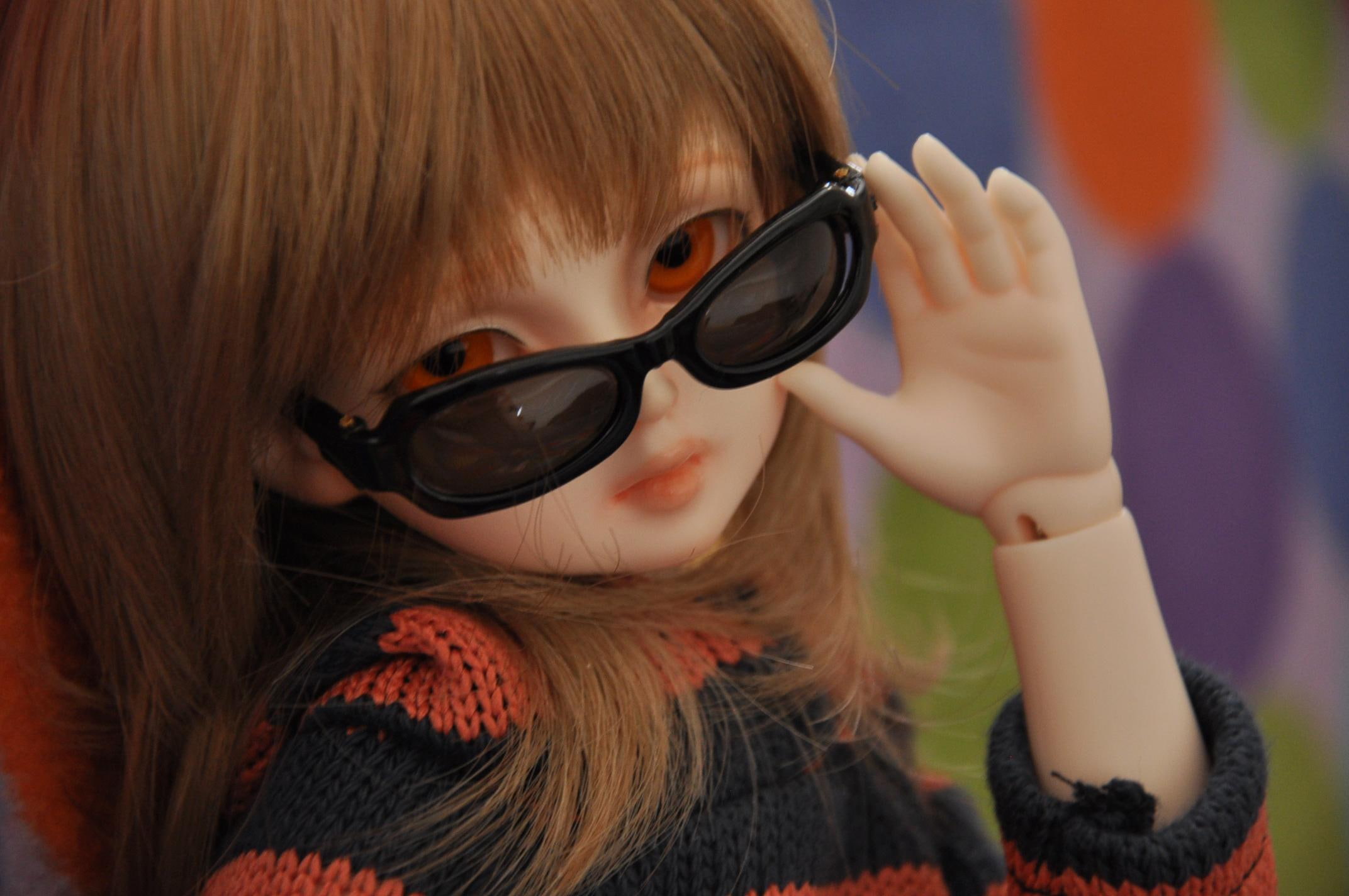 1080P, cute, eyes, doll, glasses, look, 3d and abstract, hair, HD Wallpaper