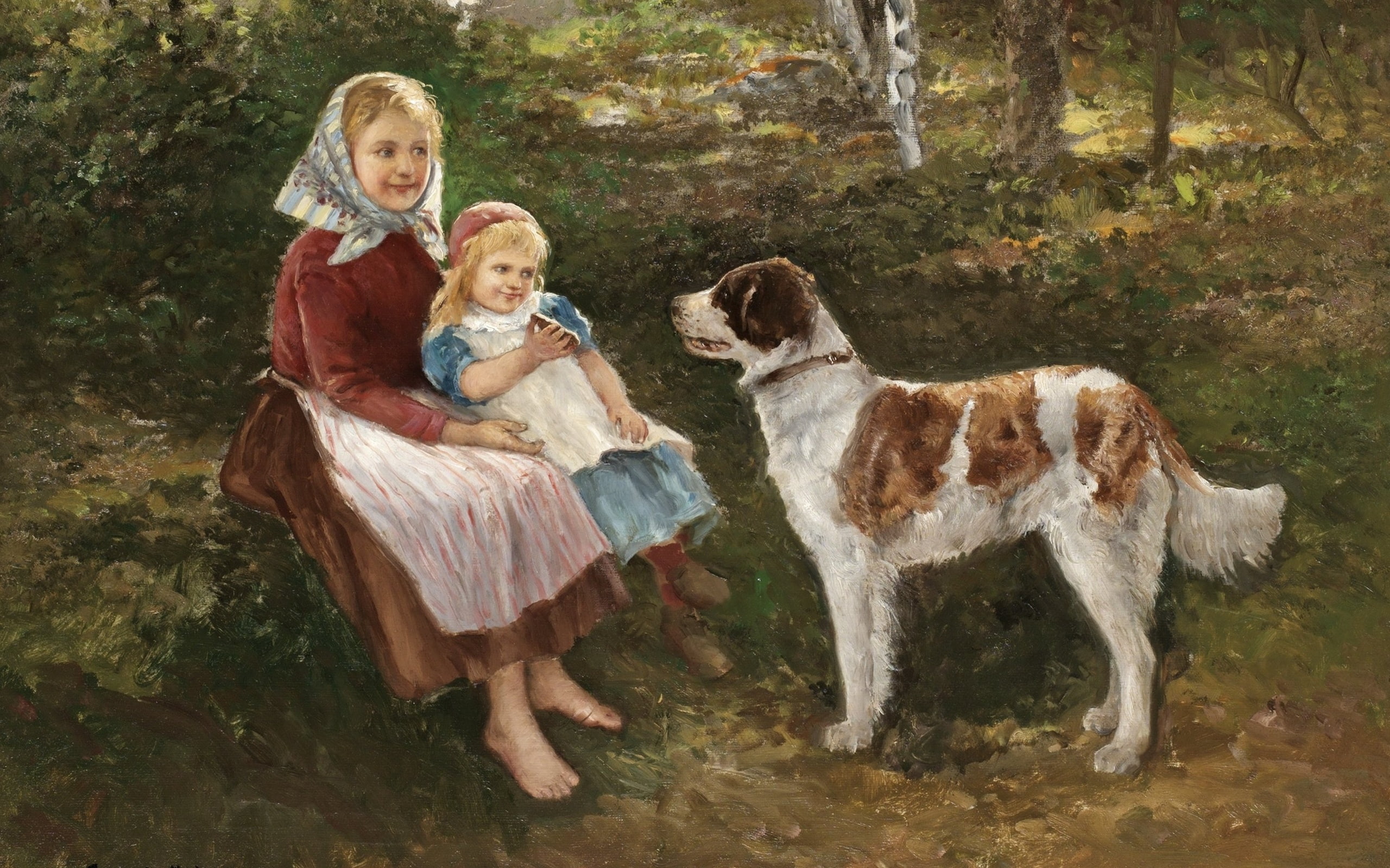 2K, A child and a dog, Swedish artist, Children and dog, Swedish painter, Johan Severin Nilson, HD Wallpaper