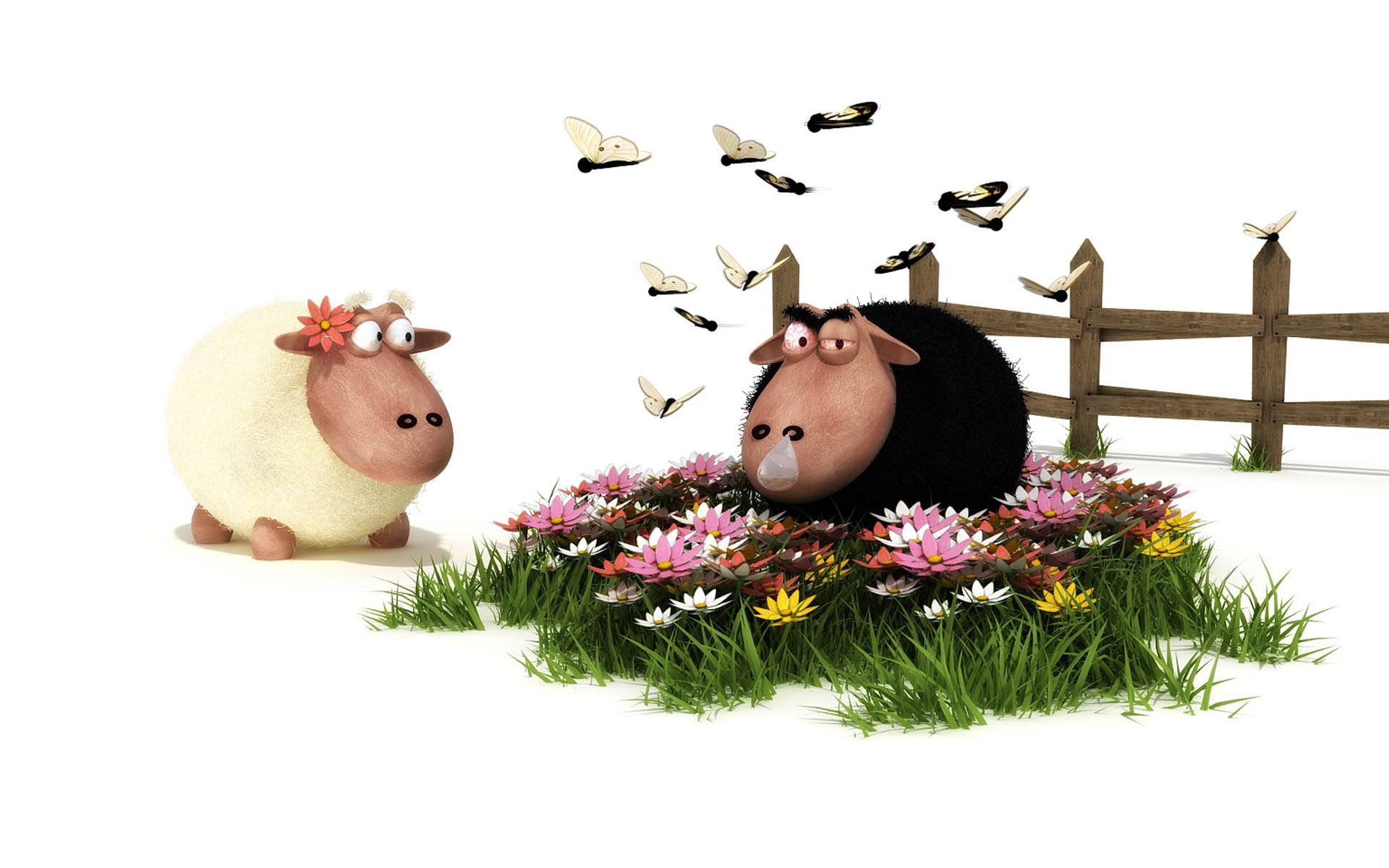 3d and cg, love, sheeps, sheep, evil, widescreen, wds, 1080P, animals, HD Wallpaper