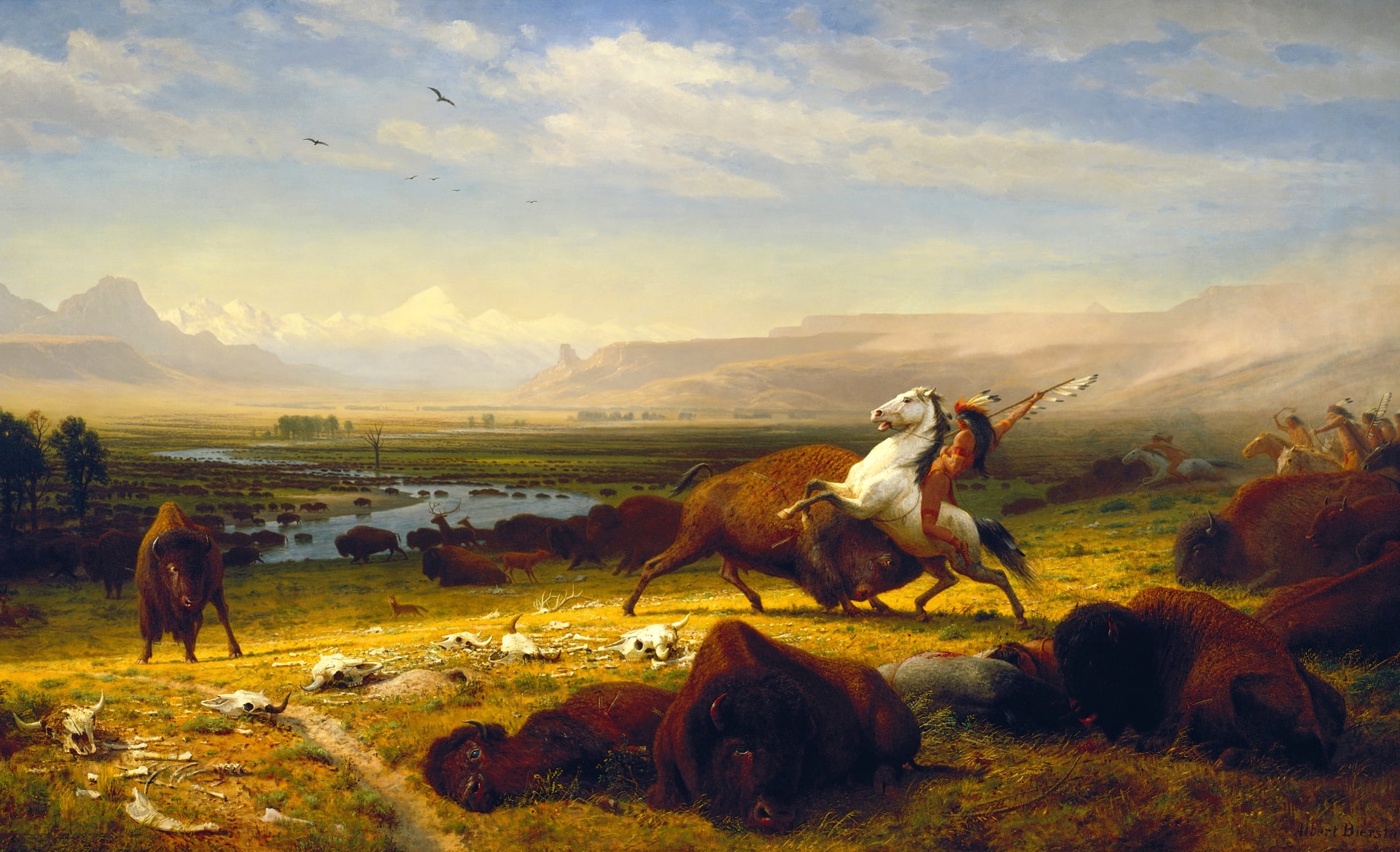 Painting, Native American, Landscape, Artistic, American Bison, 1080P, Animal, HD Wallpaper