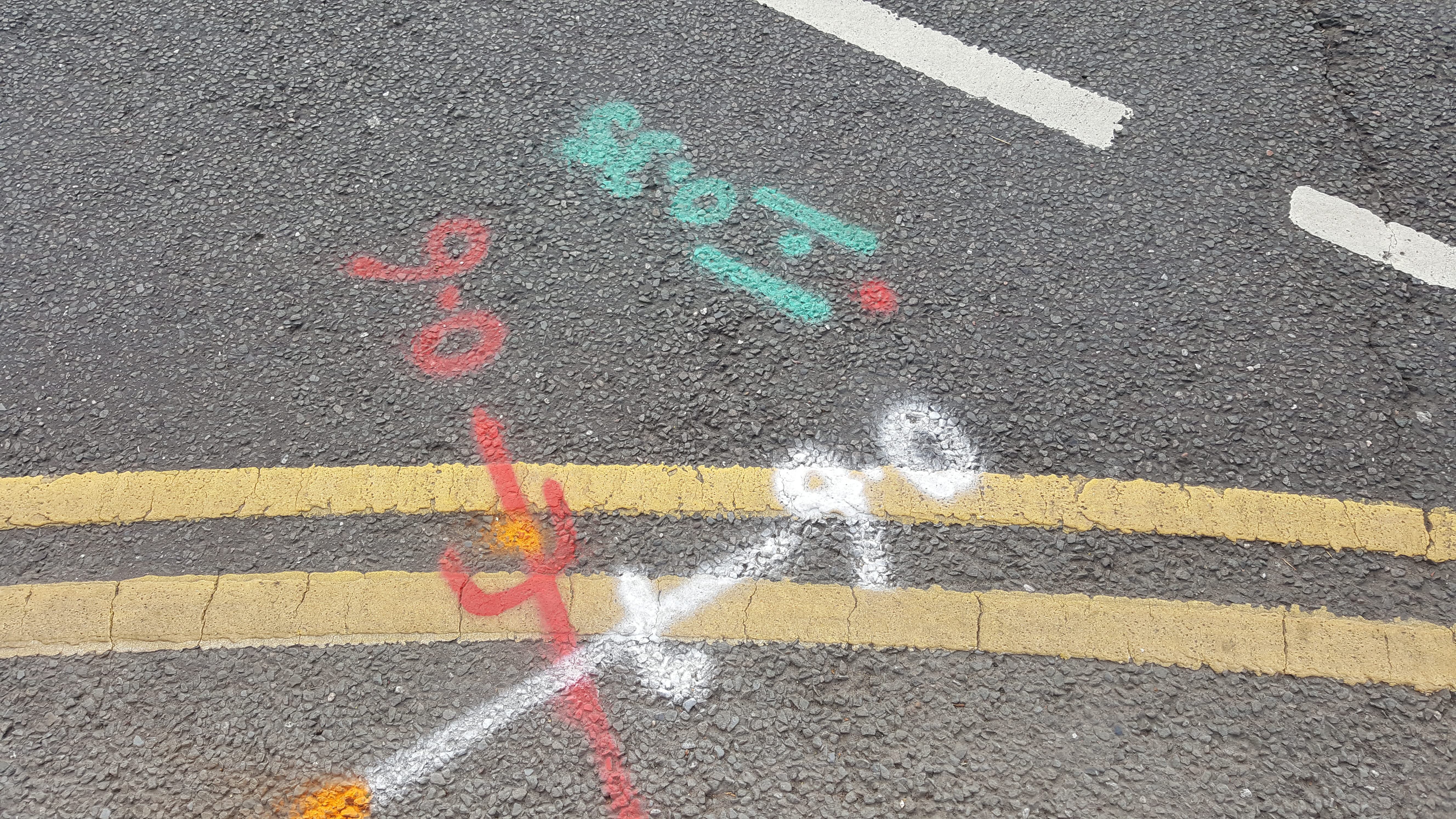 no people, graffitti, communication, 29 green ln, symbol, city, pollution, road sign, markings, crosswalk, direction, asphalt, high angle view, outdoors, HD Wallpaper